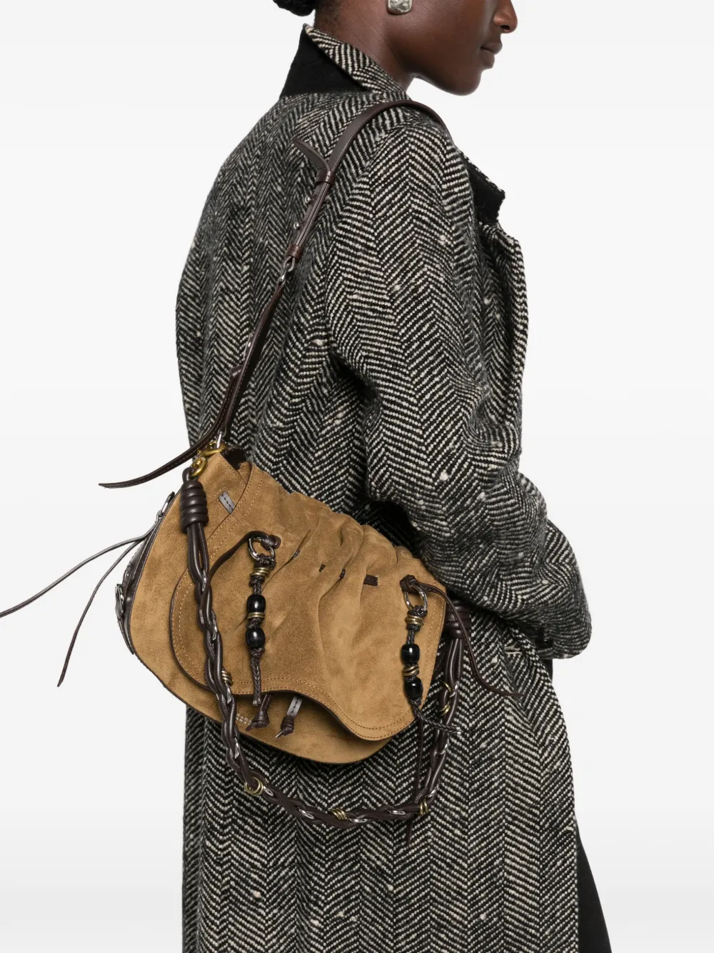 ISABEL MARANT Bolton suède schoudertas met kralen Beige