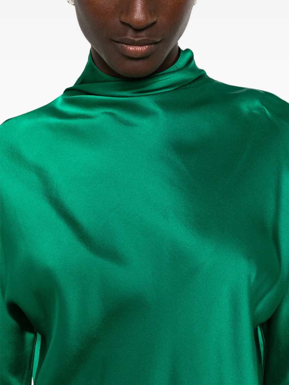 Forte Zijden satijnen blouse met soepelvallende hals Groen