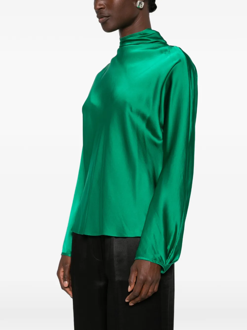 Forte Zijden satijnen blouse met soepelvallende hals Groen