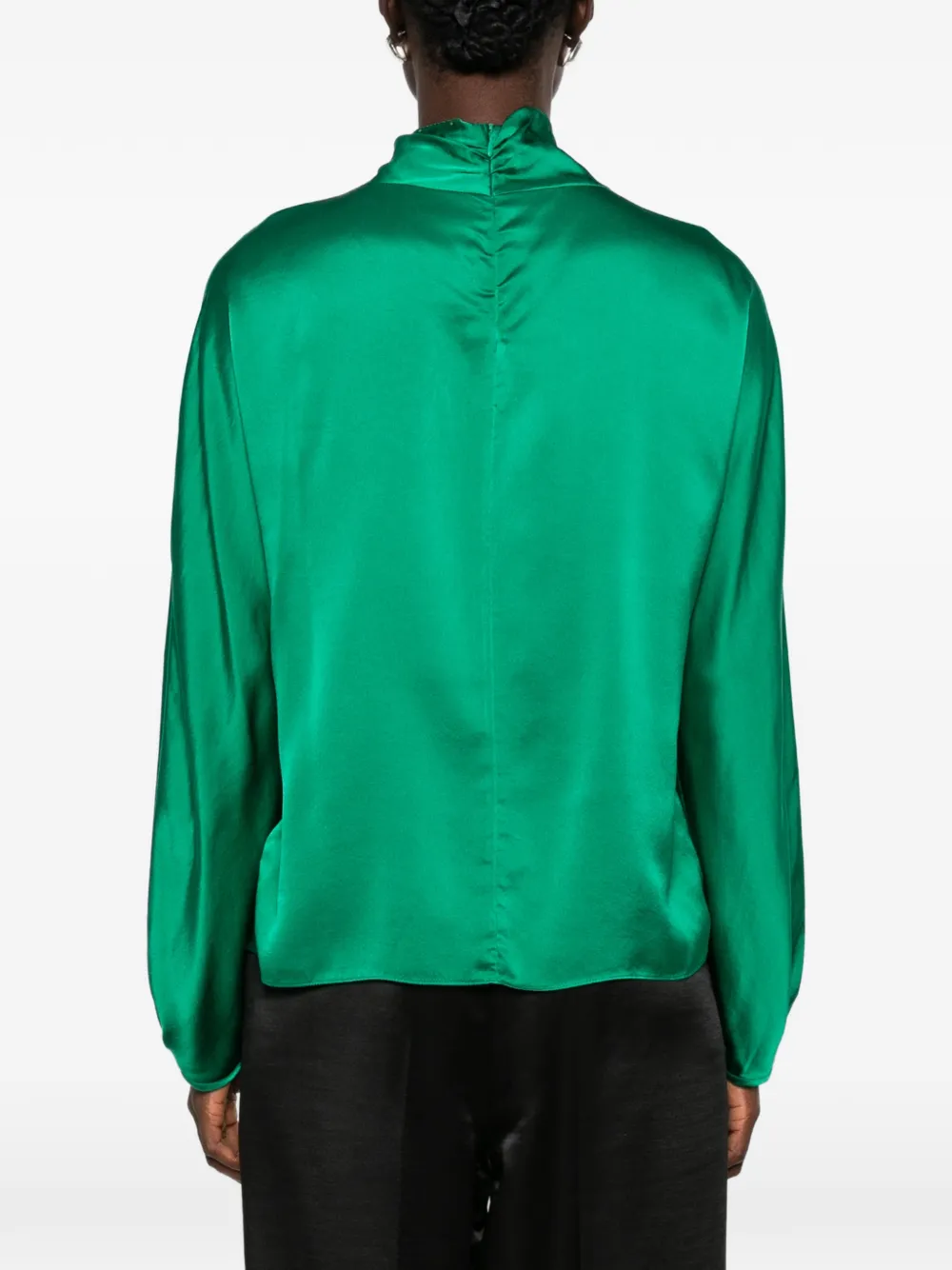 Forte Zijden satijnen blouse met soepelvallende hals Groen