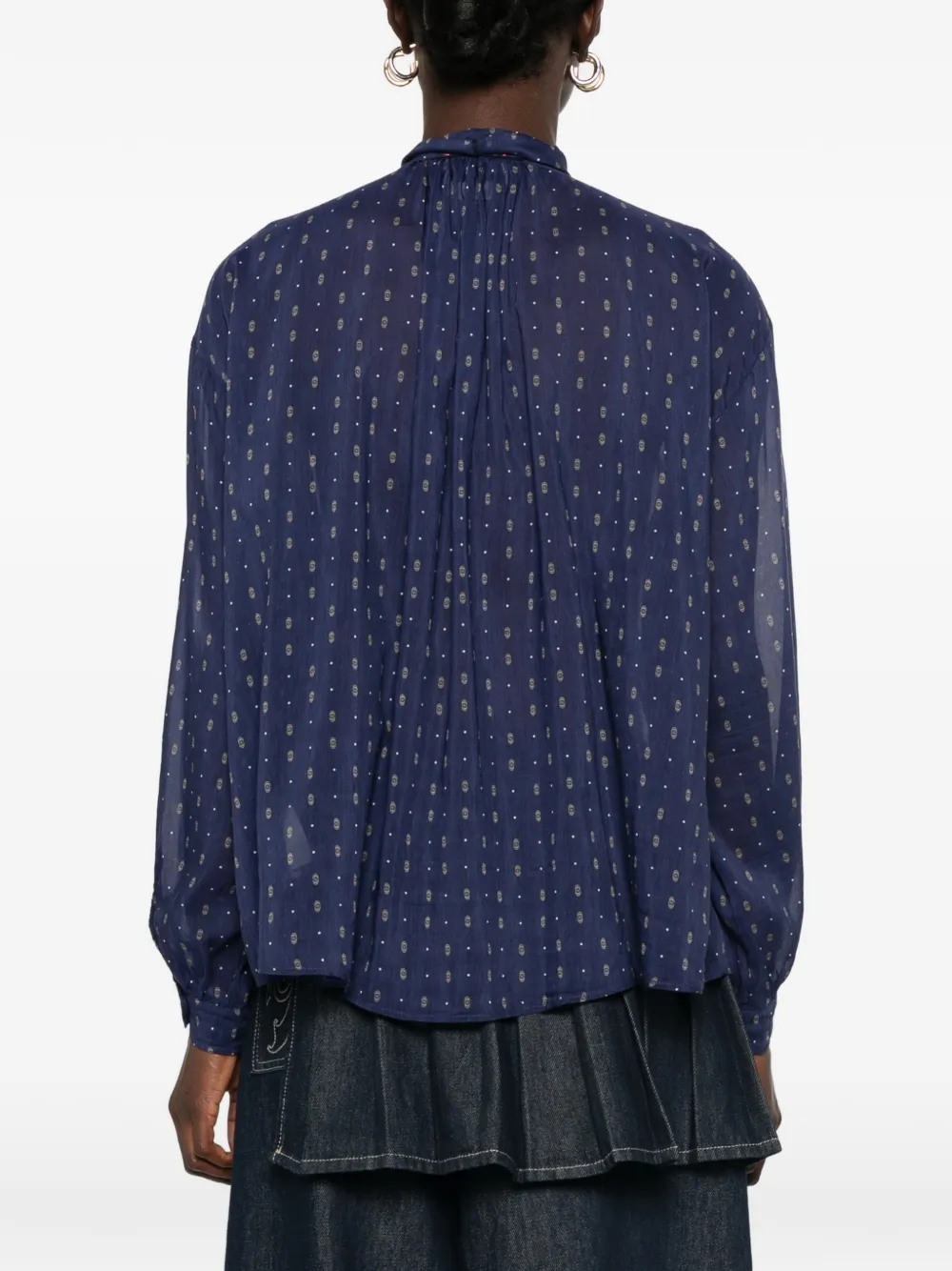 Forte Blouse met gestrikte hals en print Blauw