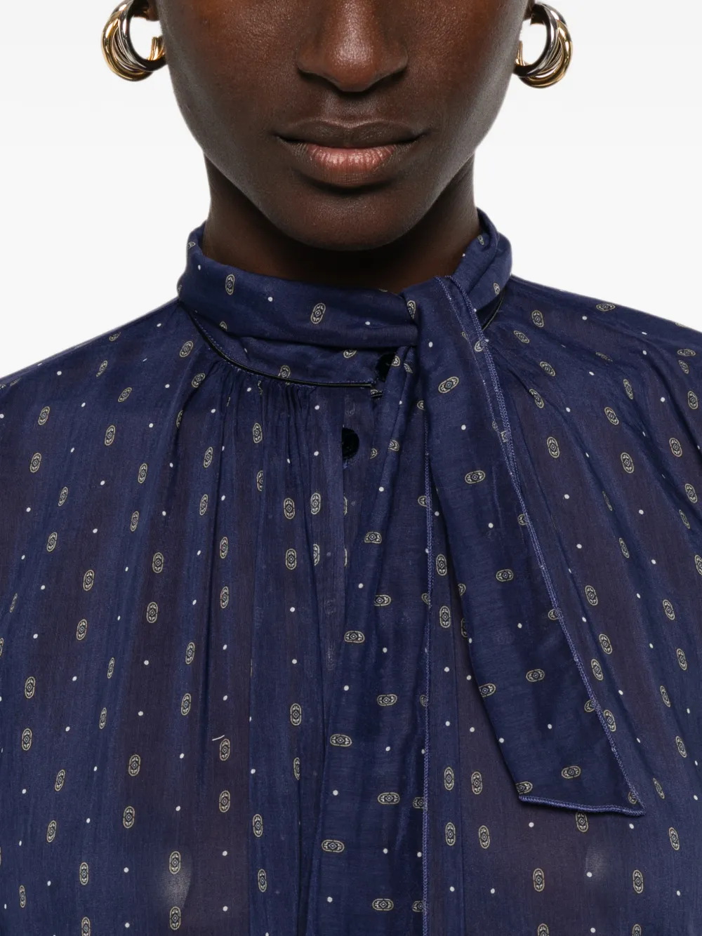 Forte Blouse met gestrikte hals en print Blauw
