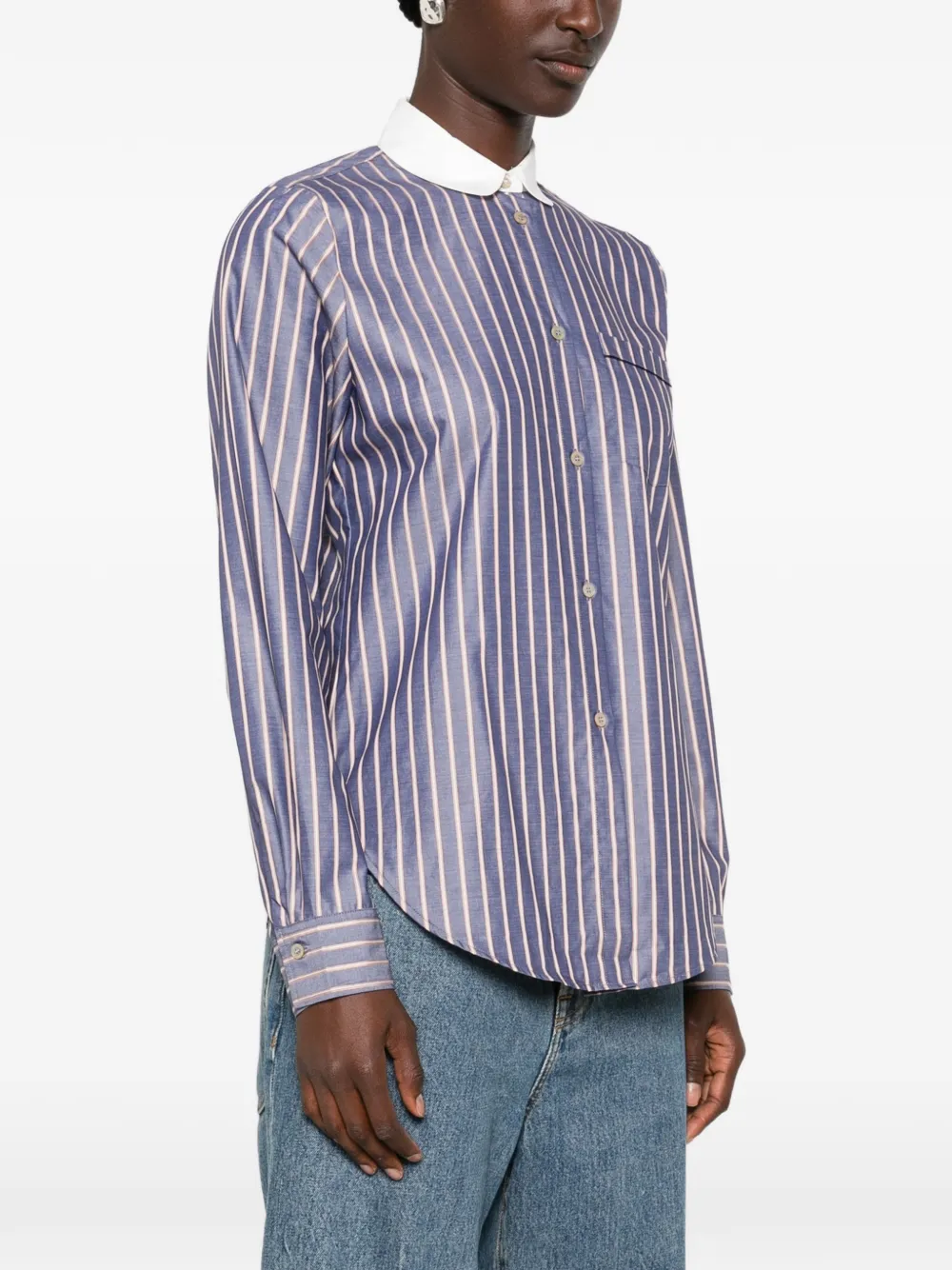 Forte Gestreepte blouse met clubkraag Blauw
