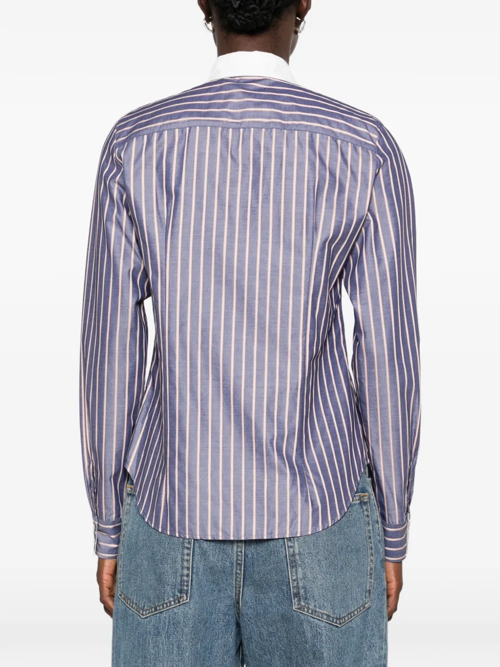 Forte Gestreepte blouse met clubkraag Blauw