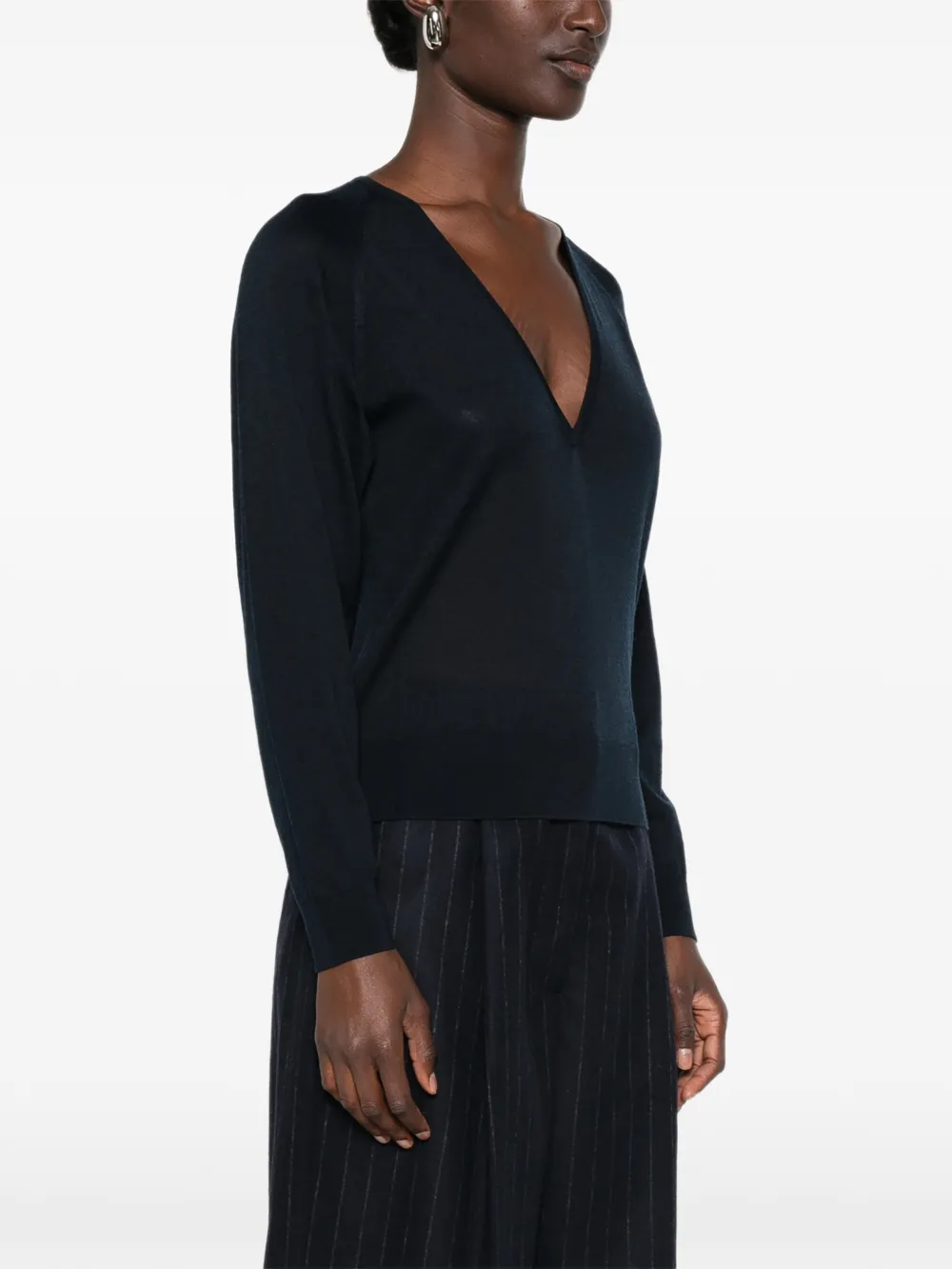 Forte V-neck long-sleeve sweater Blauw