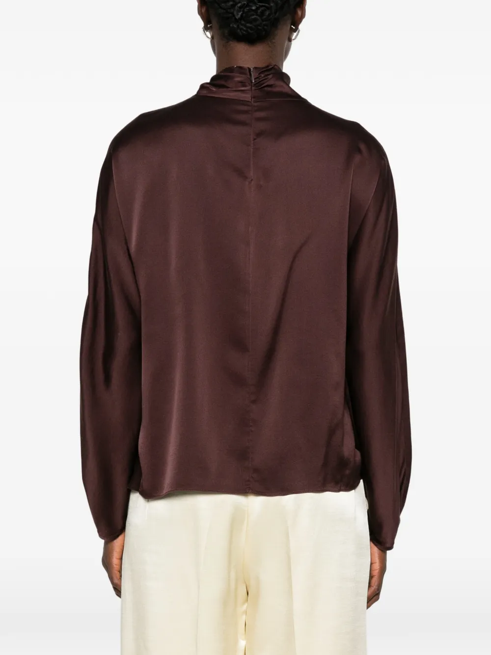 Forte Zijden blouse met soepelvallende hals Bruin