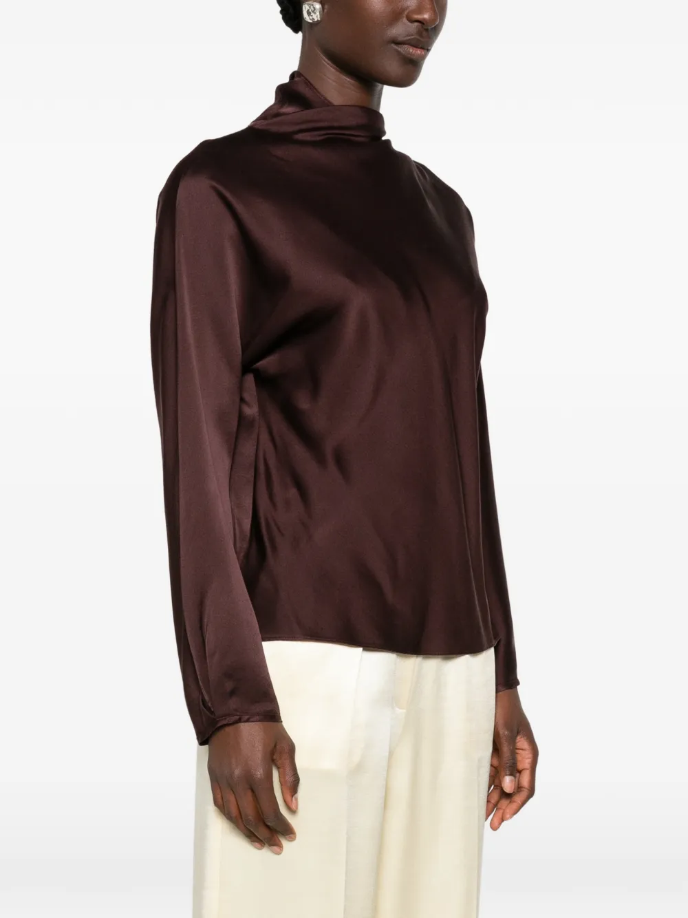 Forte Zijden blouse met soepelvallende hals Bruin