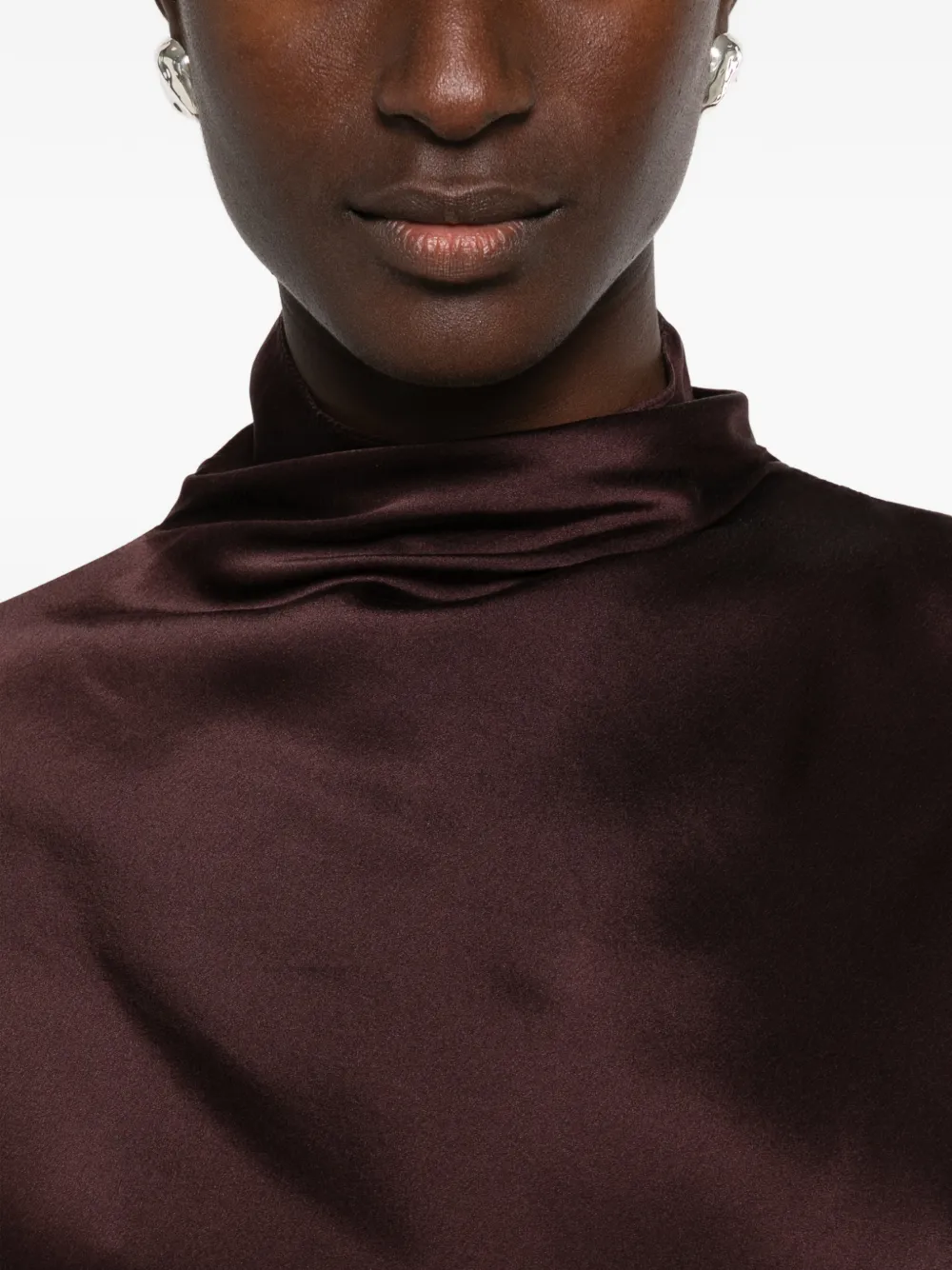Forte Zijden blouse met soepelvallende hals Bruin