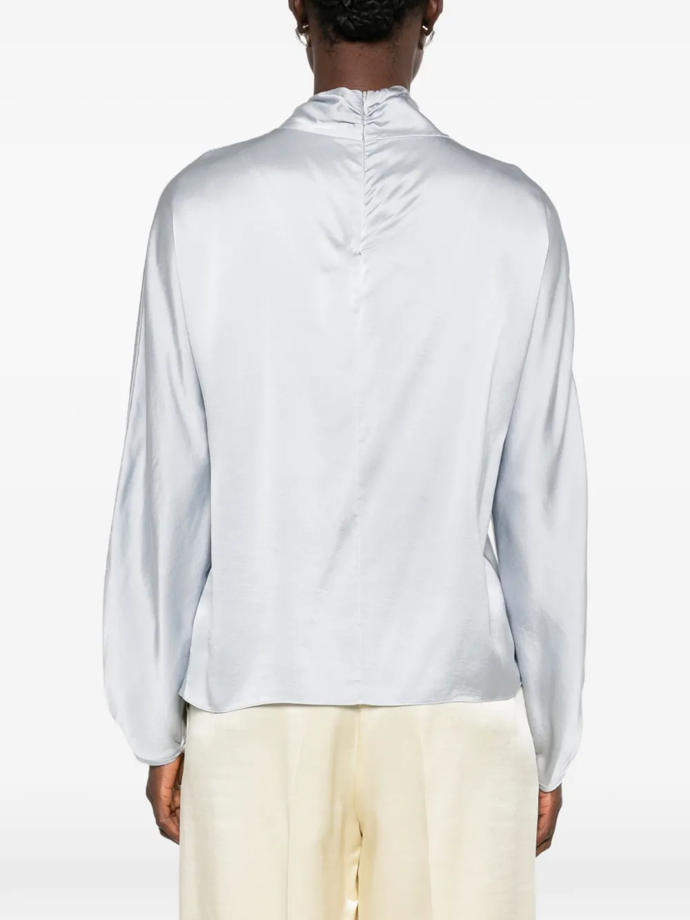 Forte Zijden satijnen blouse met soepelvallende hals Grijs