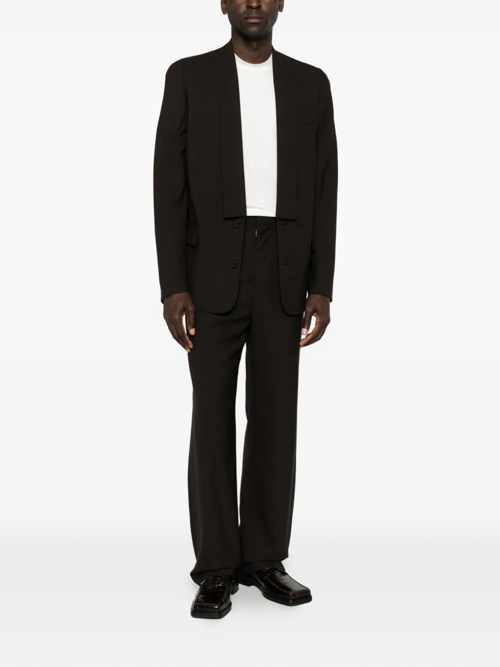 Maison Margiela Four-stitch kraagloze blazer Bruin