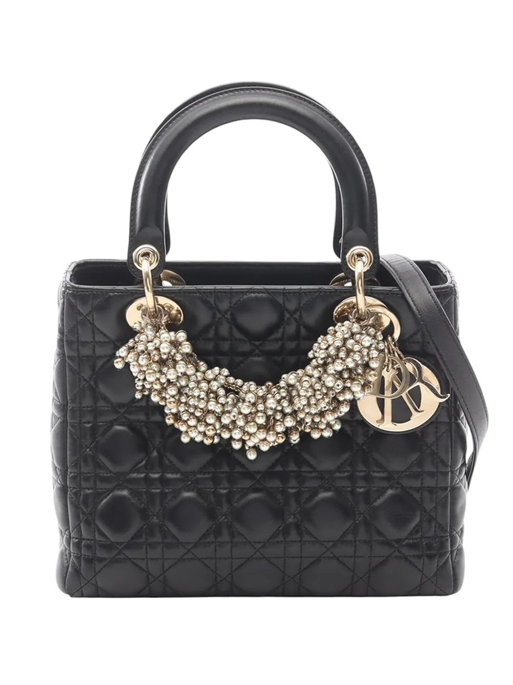 Christian Dior Pre-Owned Borsa a mano Lady Dior media in pelle di vitello con motivo Cannage 2010-2026 - Nero