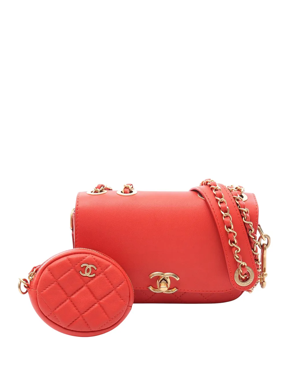 CHANEL Pre-Owned Borsa a spalla Multi in pelle di vitello trapuntata con battente e pouch 2019 - Rosso