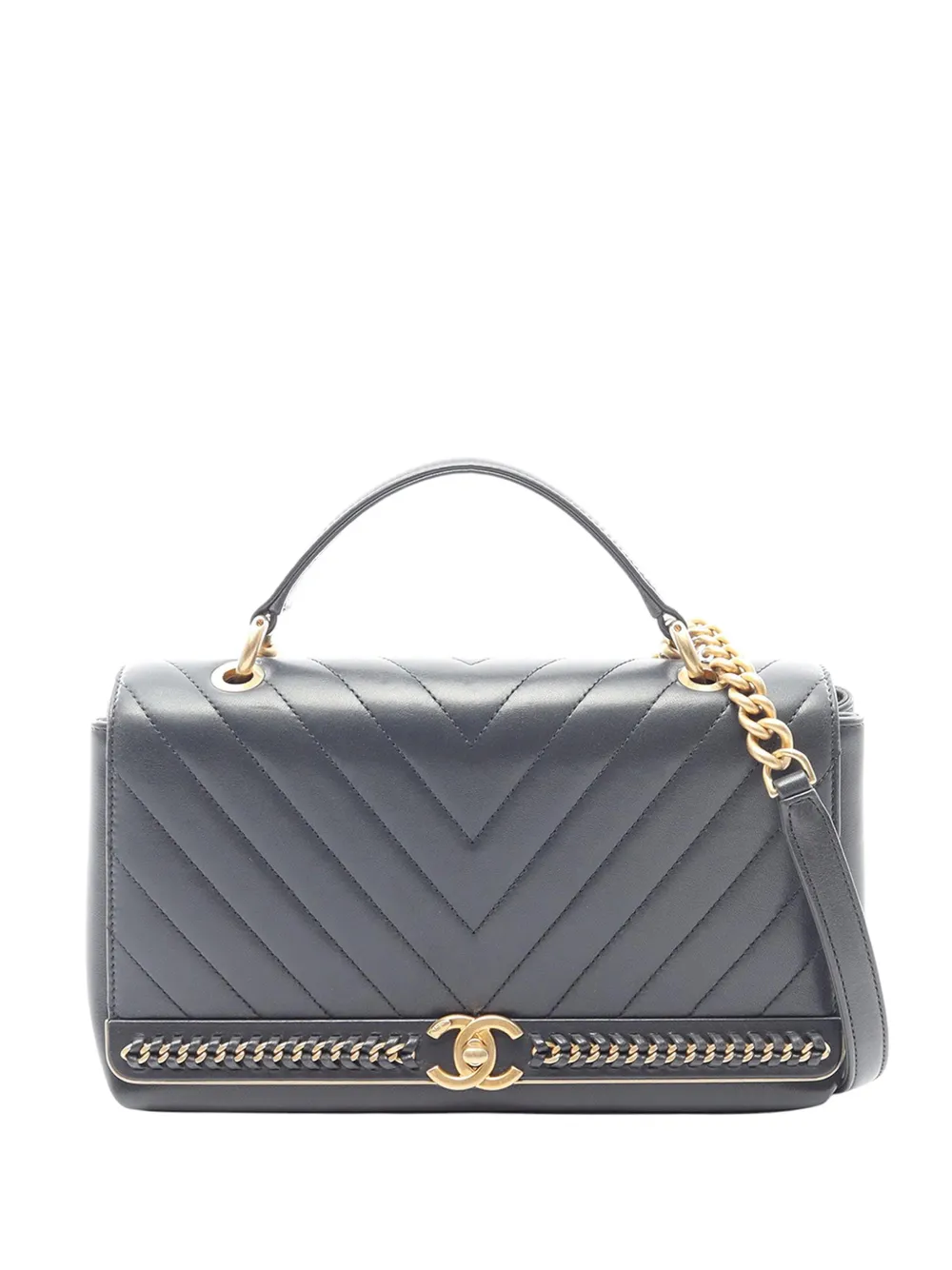 CHANEL Pre-Owned 2017-2018 Chevron Sheepskin Stitched Chain Top Handle Flap satchel - Blue