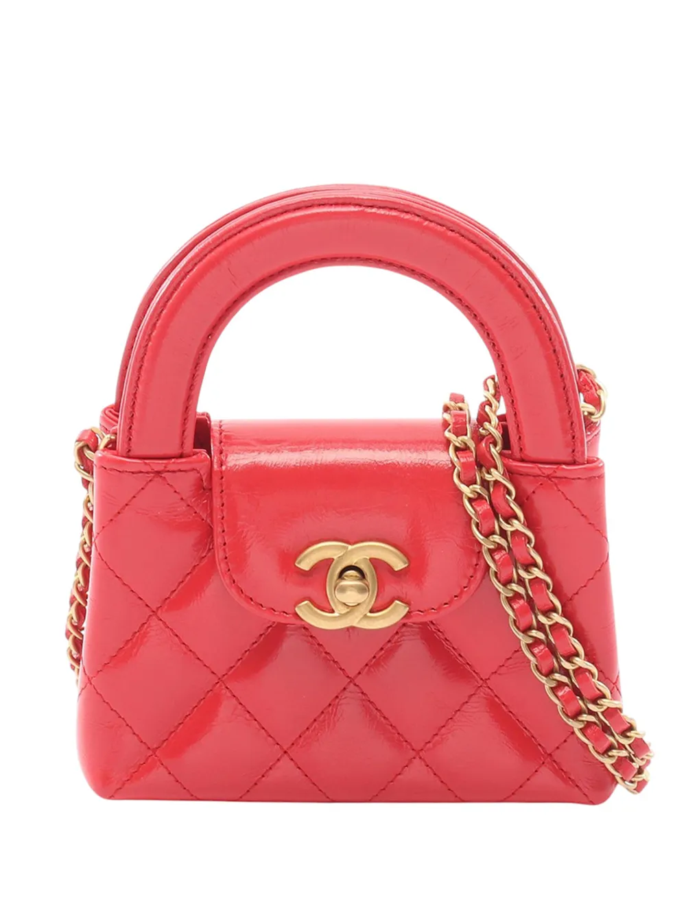 CHANEL Pre-Owned Borsa shopper Kelly nano in pelle di agnello trapuntata 2021-2026 - Rosso
