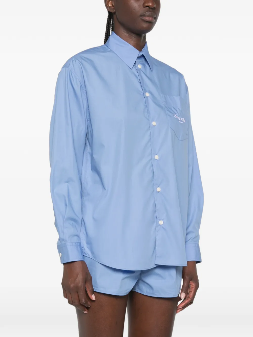 Sporty & Rich Overhemd met geborduurd logo Blauw