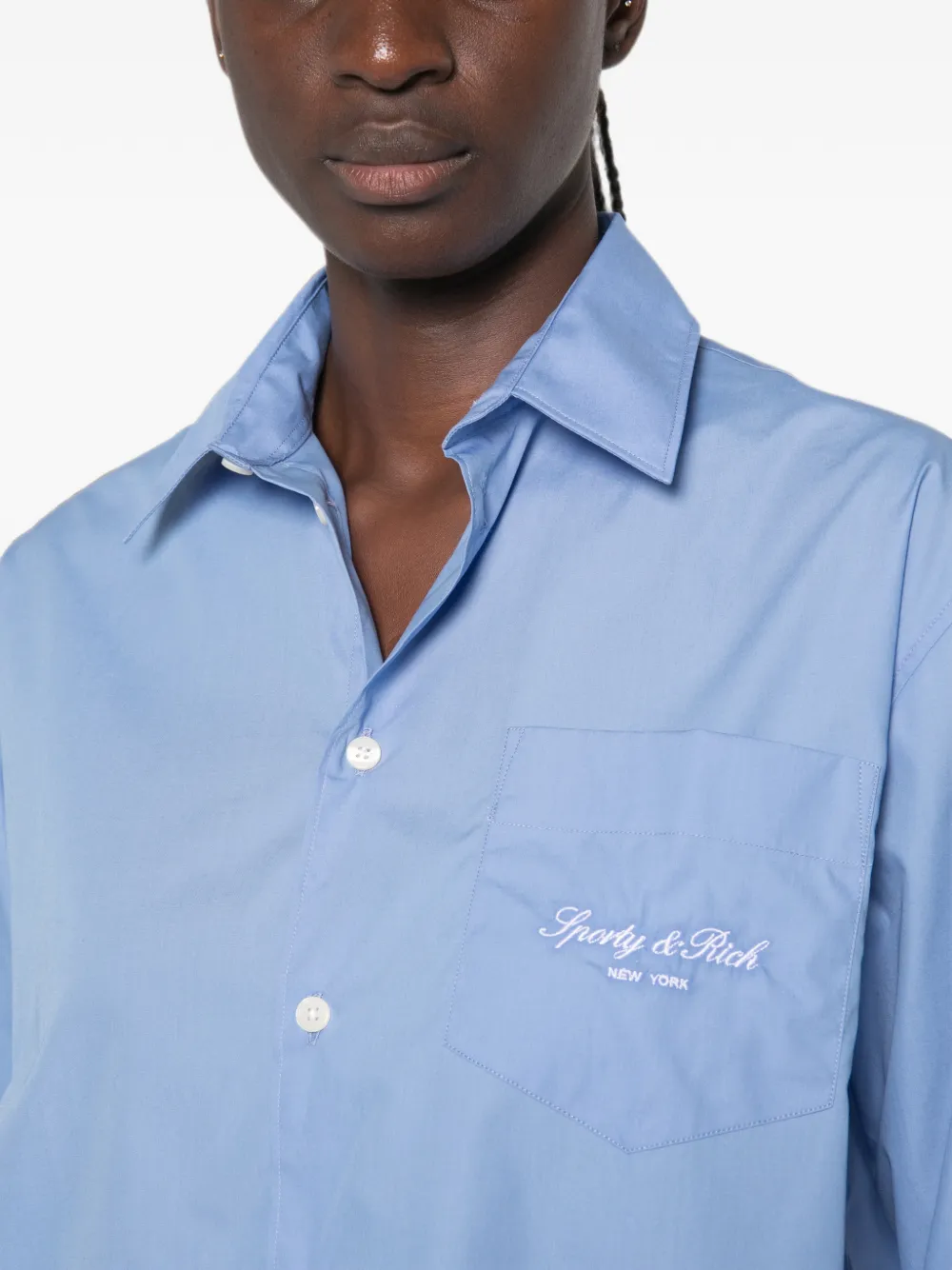 Sporty & Rich Overhemd met geborduurd logo Blauw