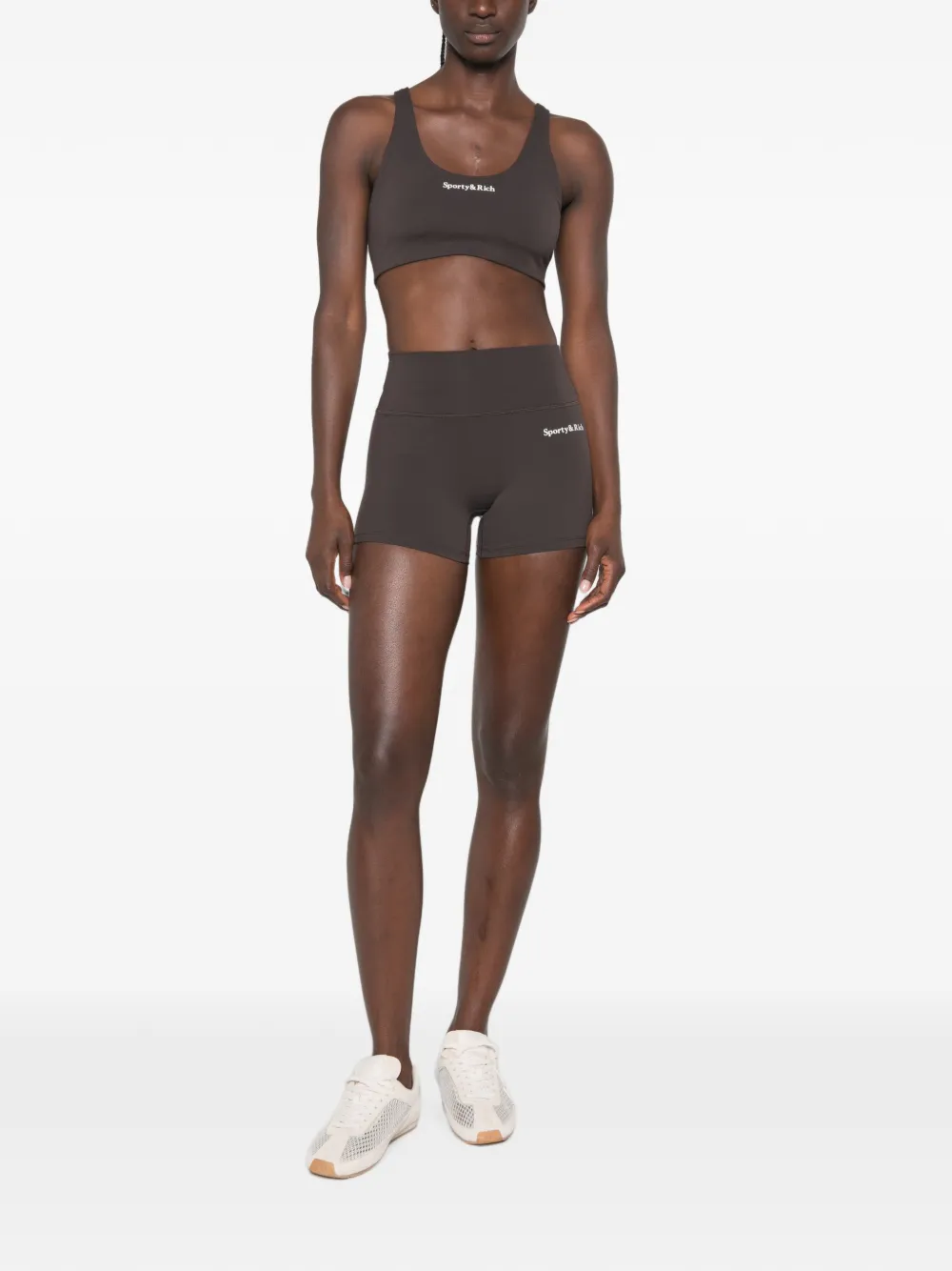 Sporty & Rich Stretch shorts met logoprint Bruin