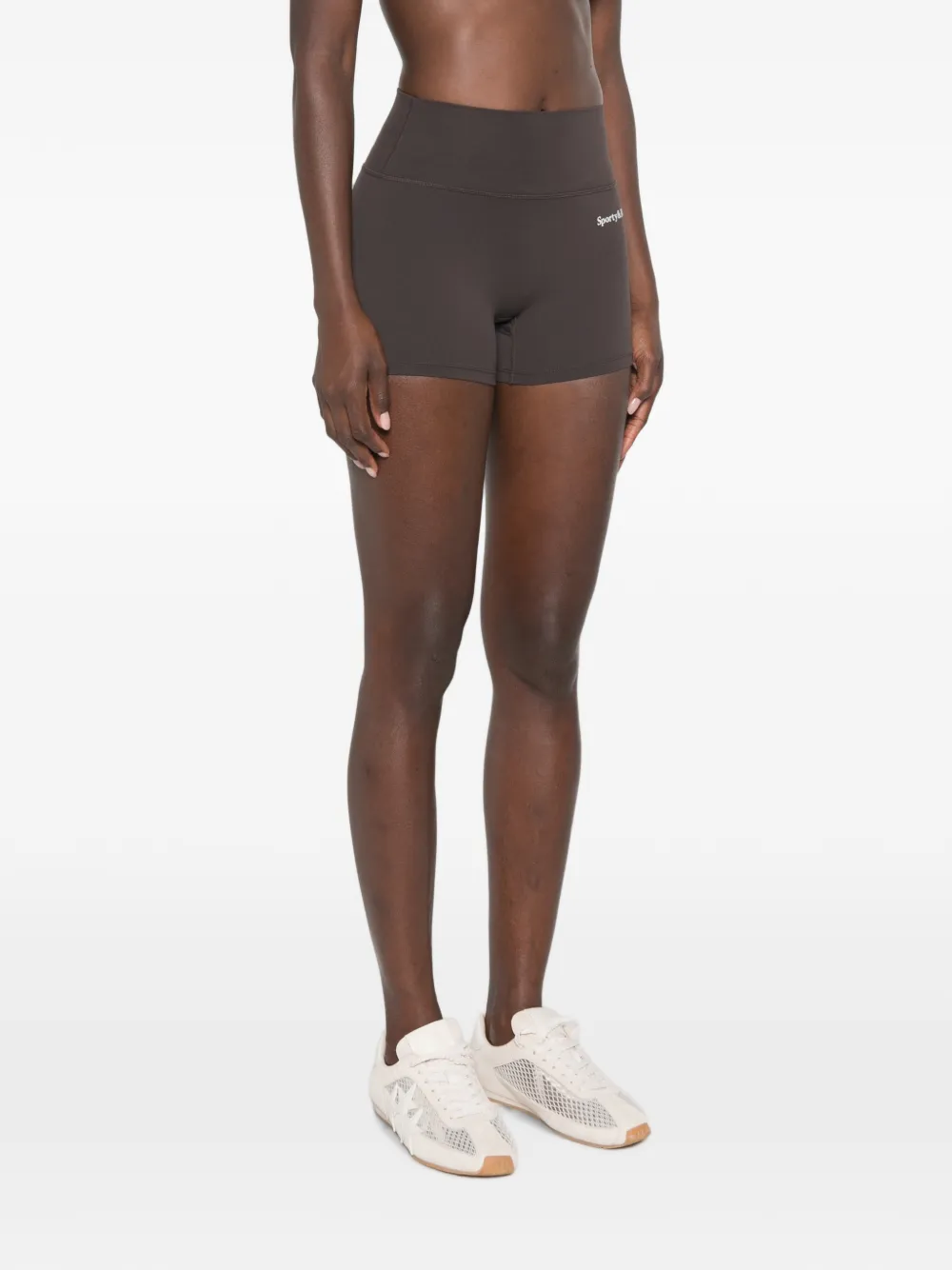 Sporty & Rich Stretch shorts met logoprint Bruin