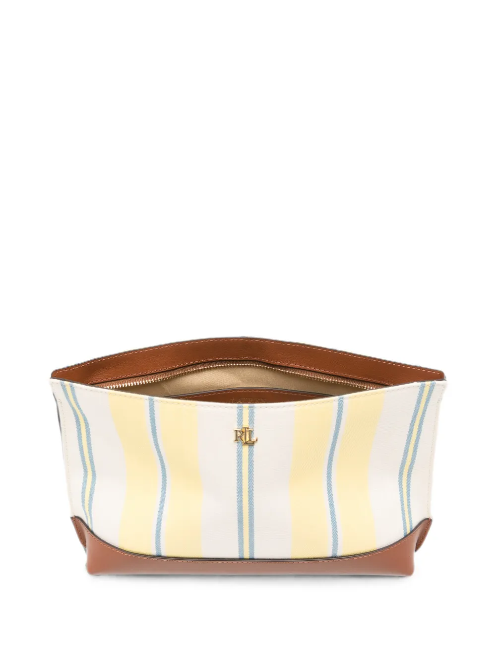 Lauren Ralph Lauren Gestreepte clutch met leren afwerking Beige