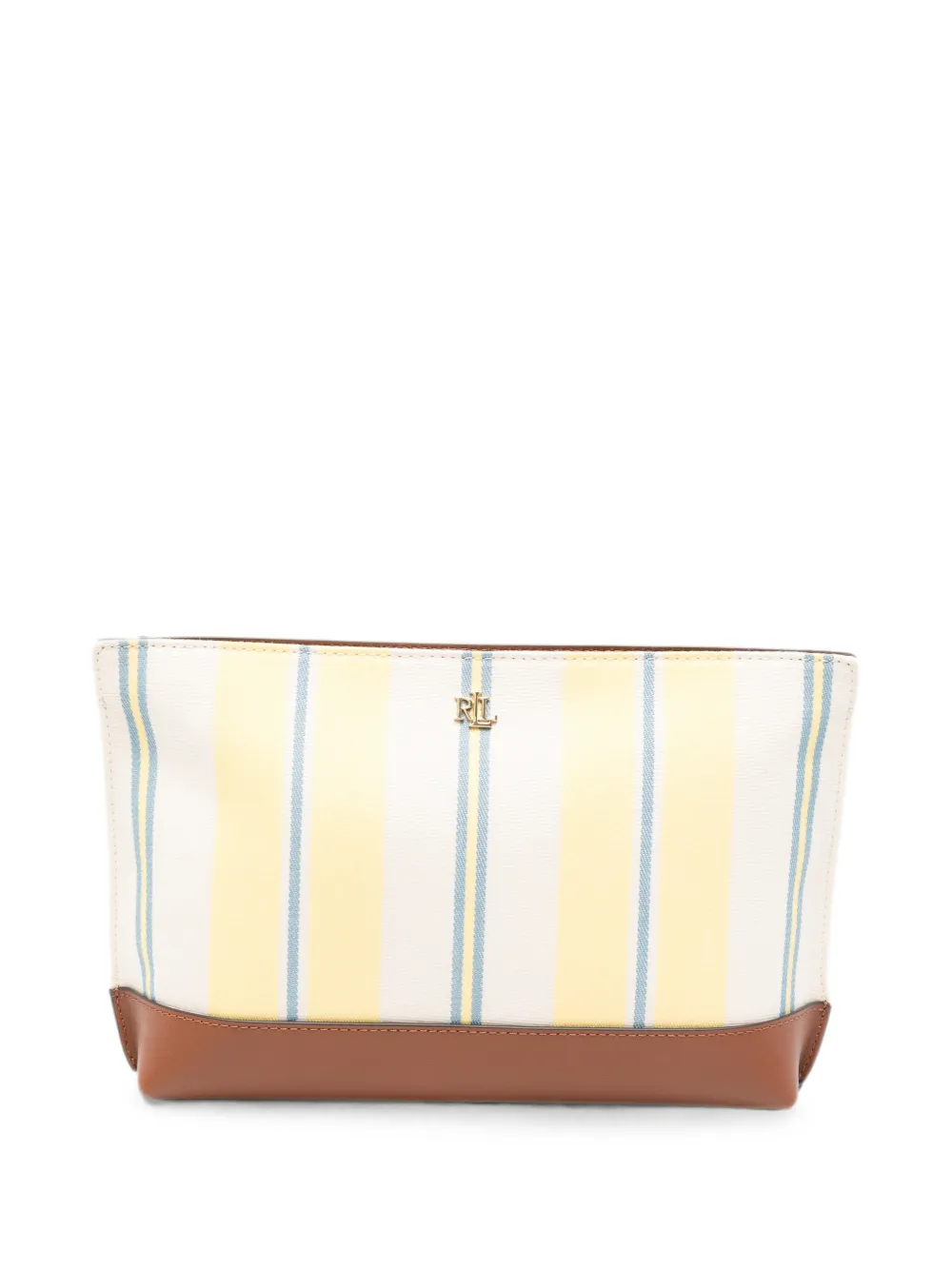 Lauren Ralph Lauren striped leather-trim clutch bag - Nude