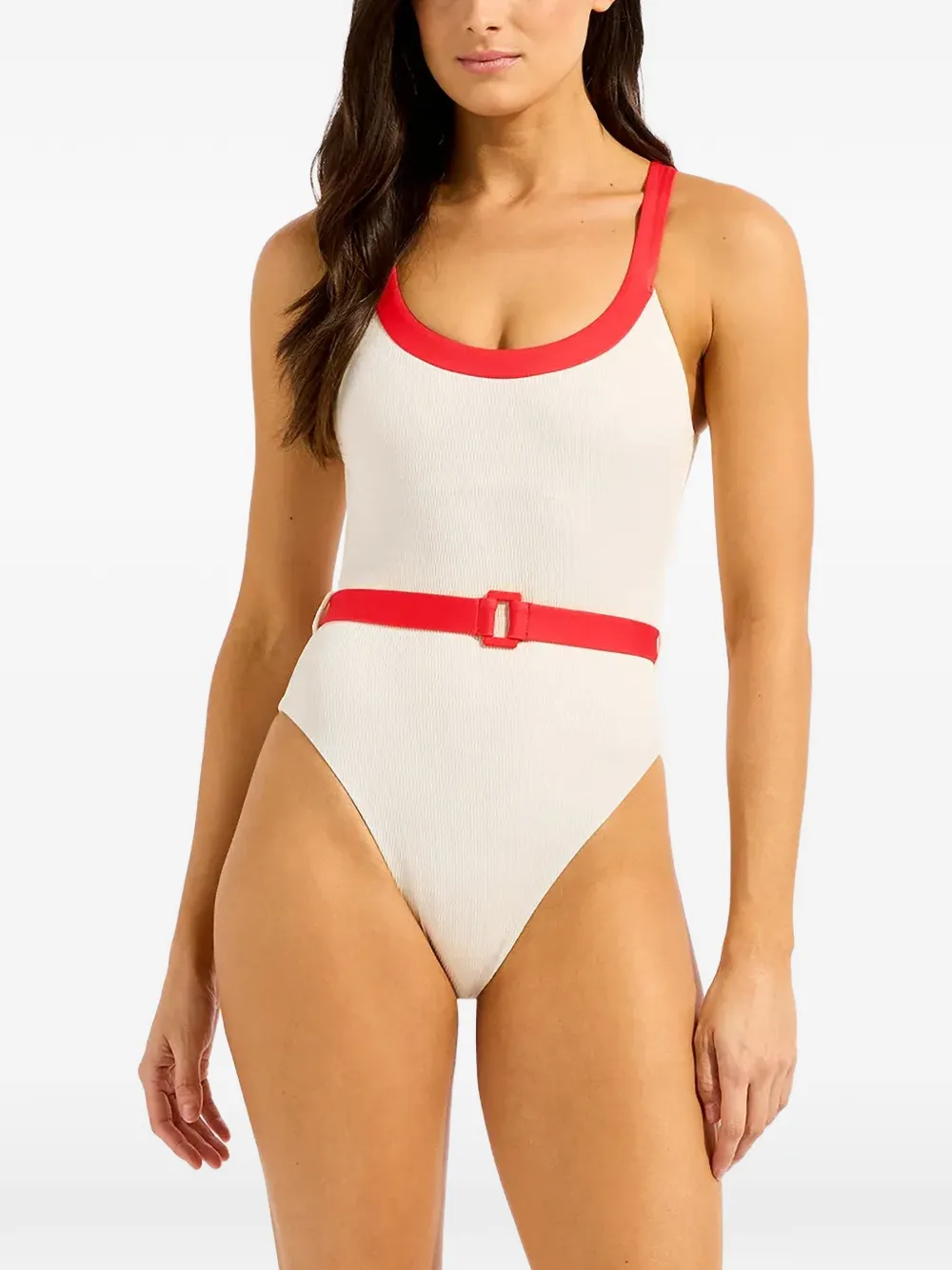 Seafolly belted ribbed swimsuit - Toni neutri