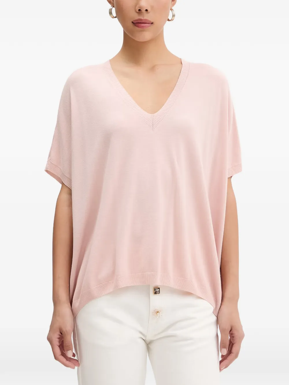 VICOLO fine-knit V-neck T-shirt - Rosa
