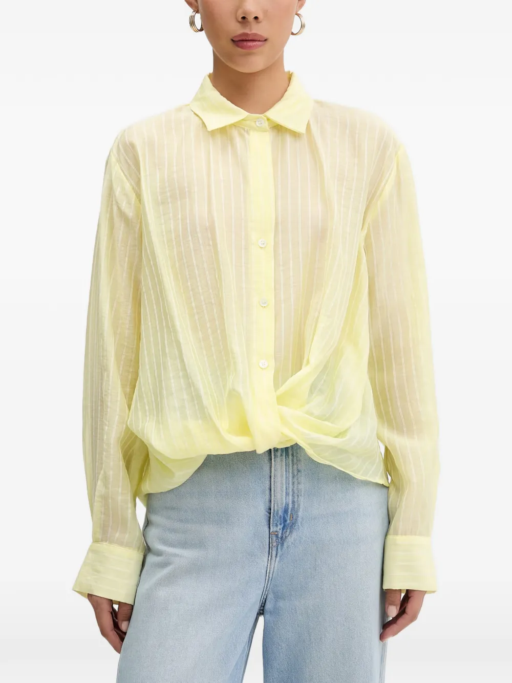 VICOLO stripe-pattern twist-detail shirt - Gelb