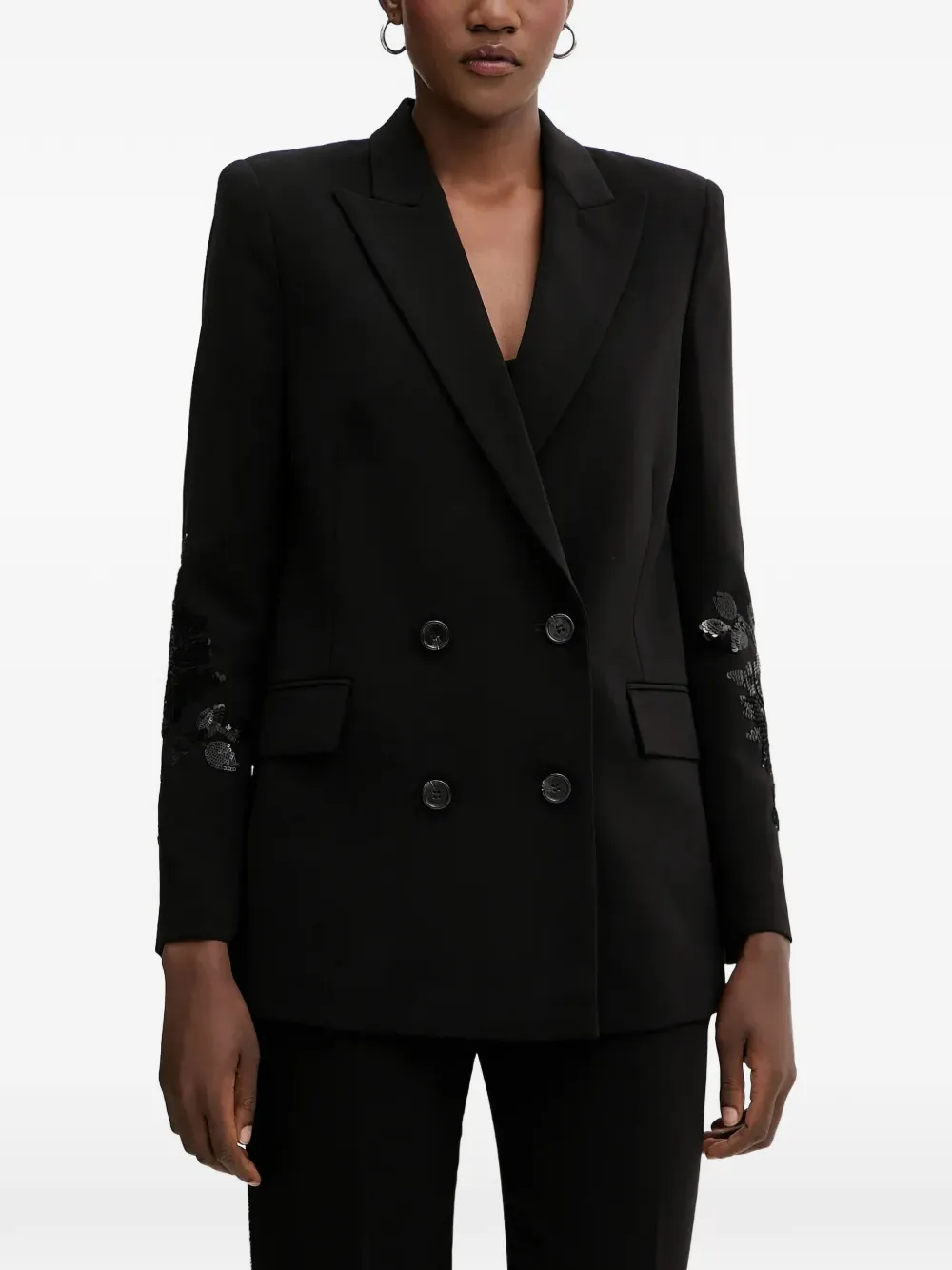 ERMANNO FIRENZE sequin-embellished double-breasted blazer - Nero
