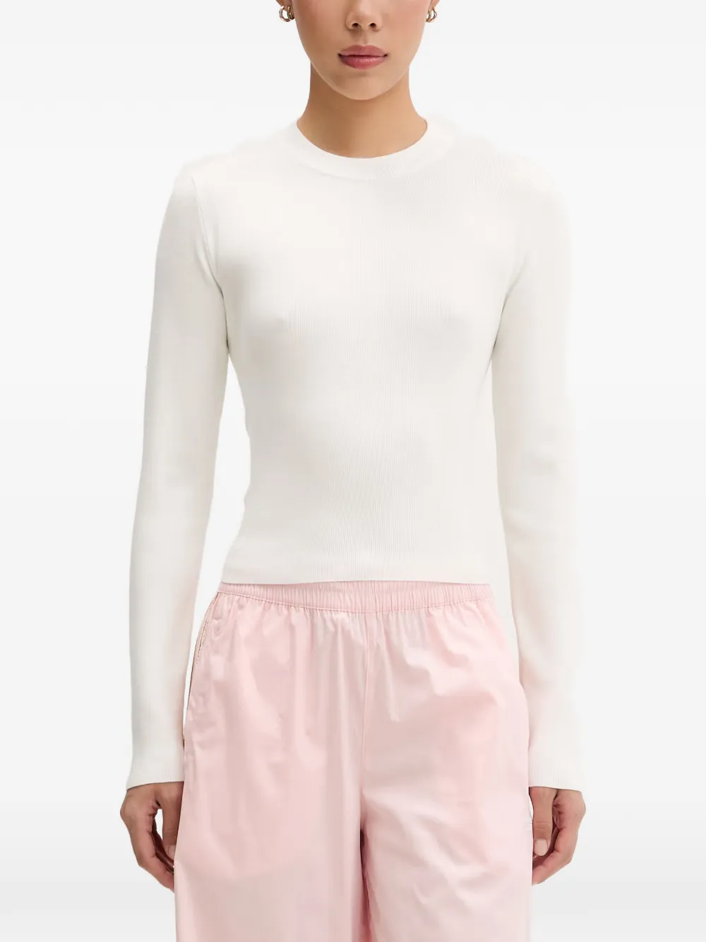 VICOLO tie-back ribbed long-sleeve top - Weiß