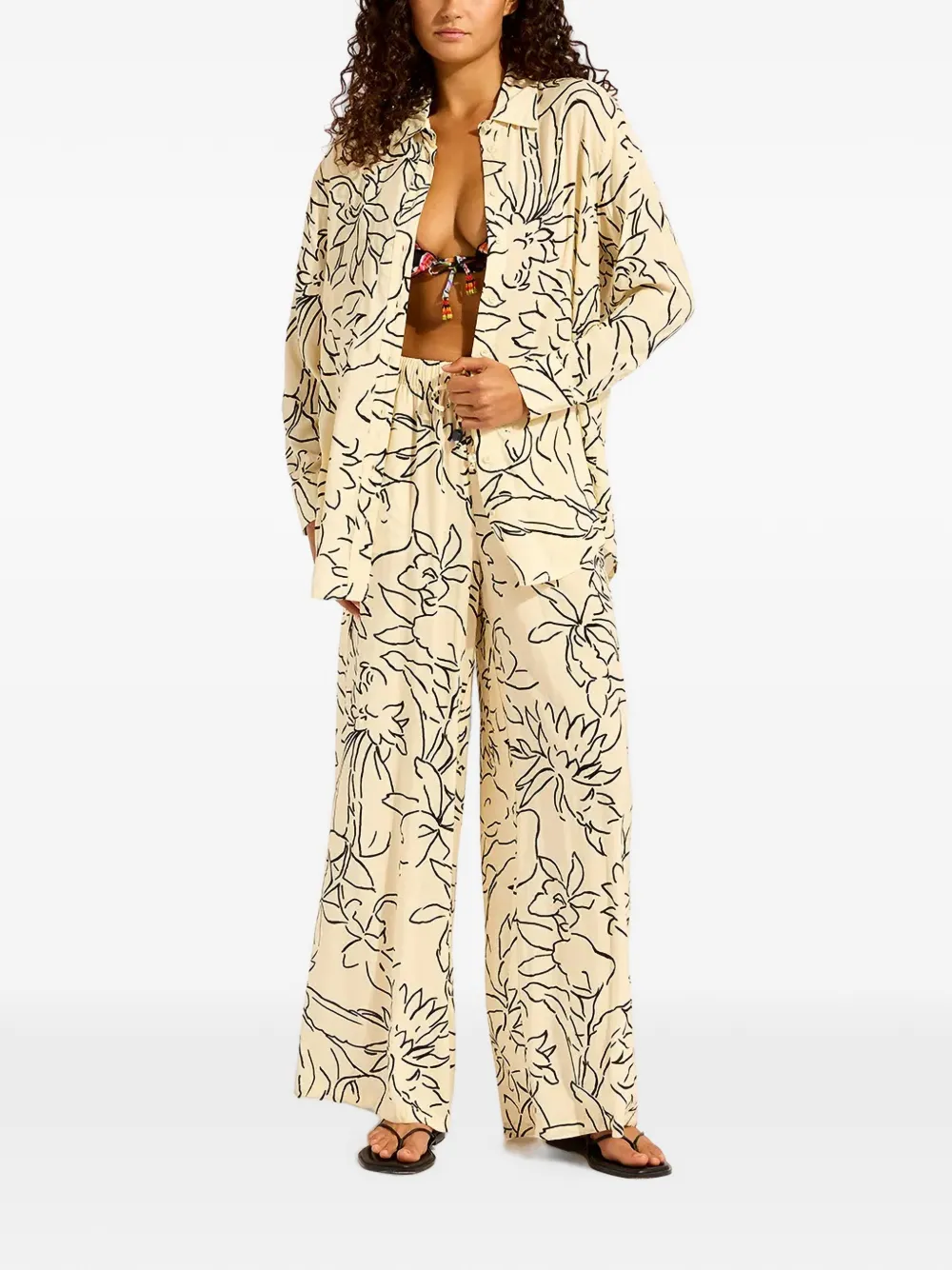 Seafolly Broek met bloemenprint Beige