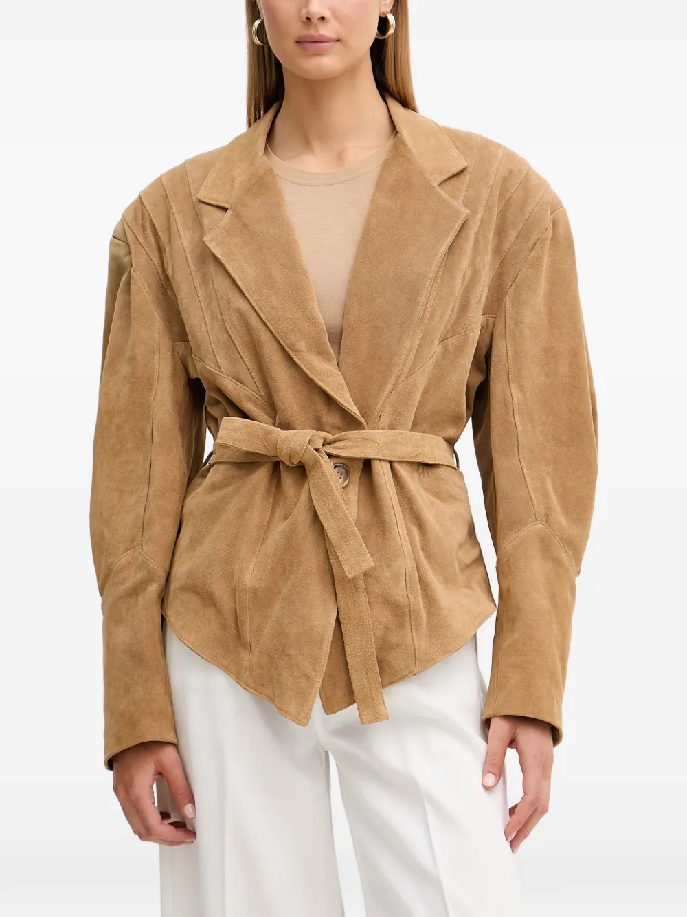 VICOLO belted suede jacket - Toni neutri