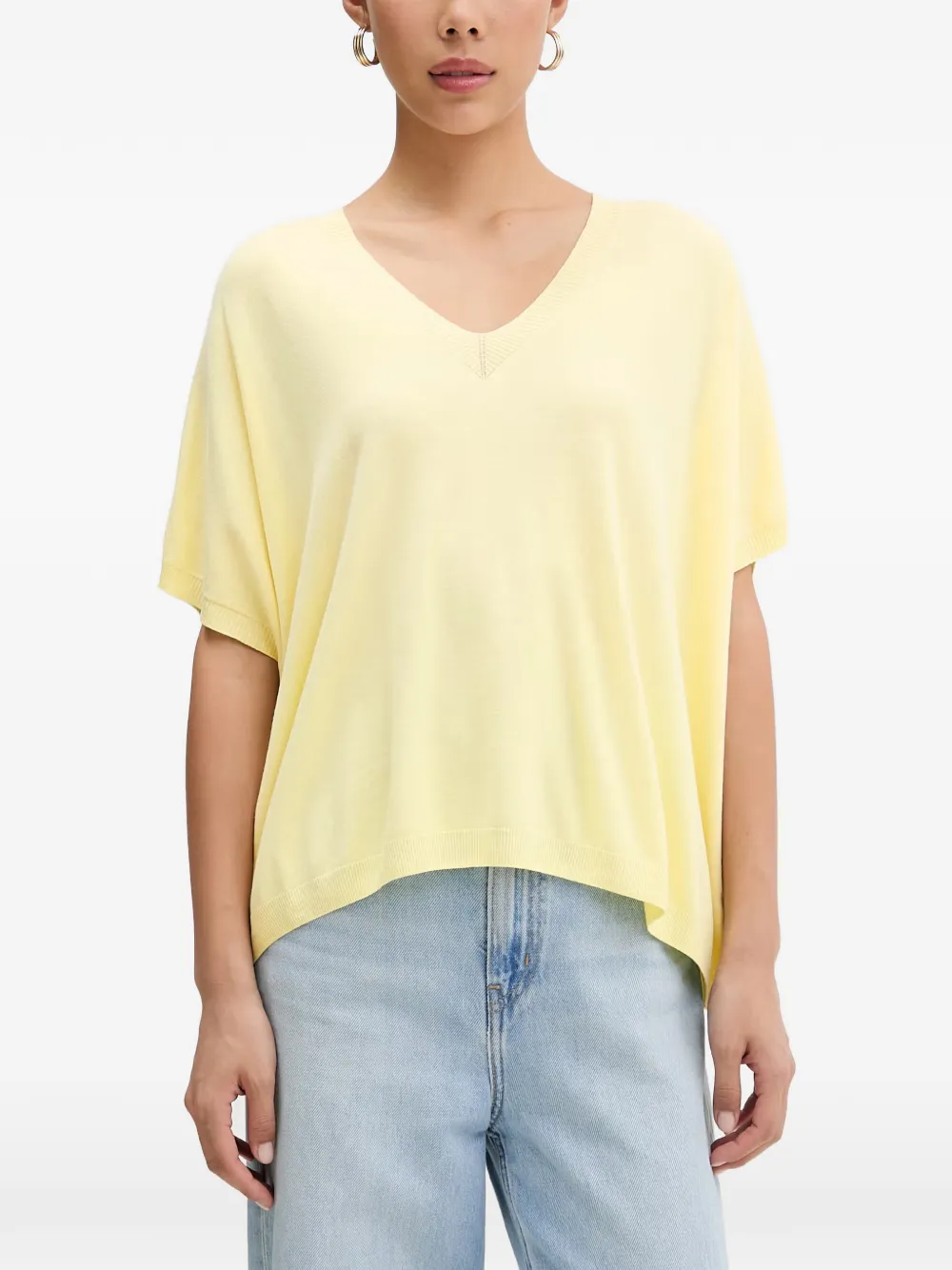 VICOLO fine-knit V-neck T-shirt - Gelb