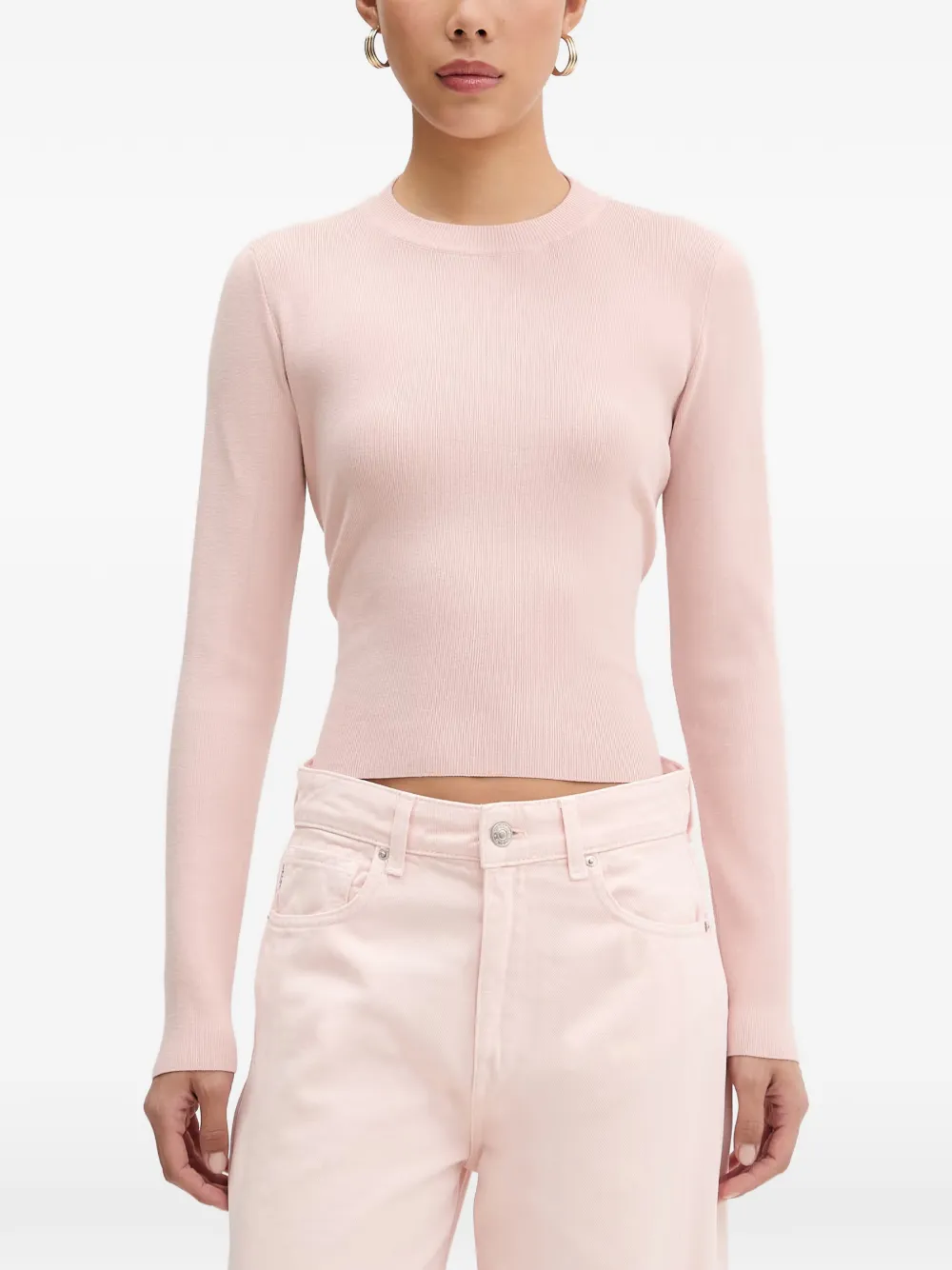 VICOLO tie-back ribbed long-sleeve top - Rosa
