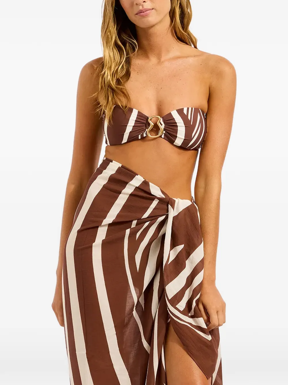 Seafolly Coastline gestreepte wikkelrok Bruin