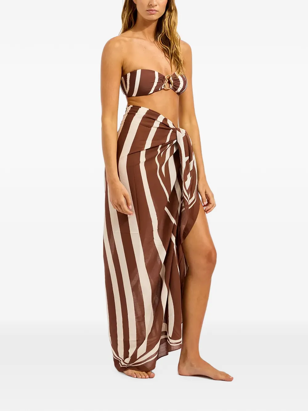 Seafolly Coastline gestreepte wikkelrok Bruin