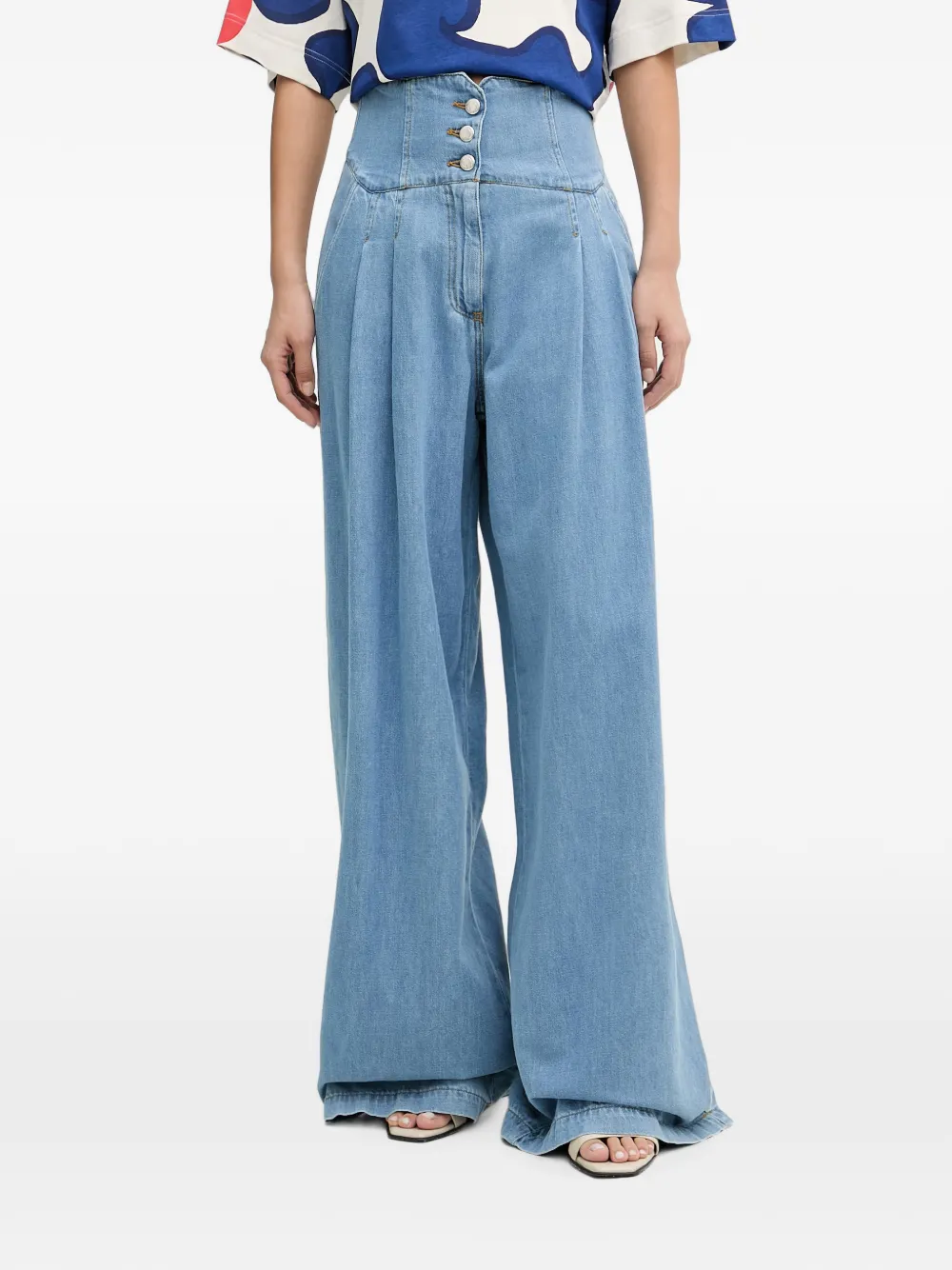 ERMANNO FIRENZE lace-up pleated jeans - Blu