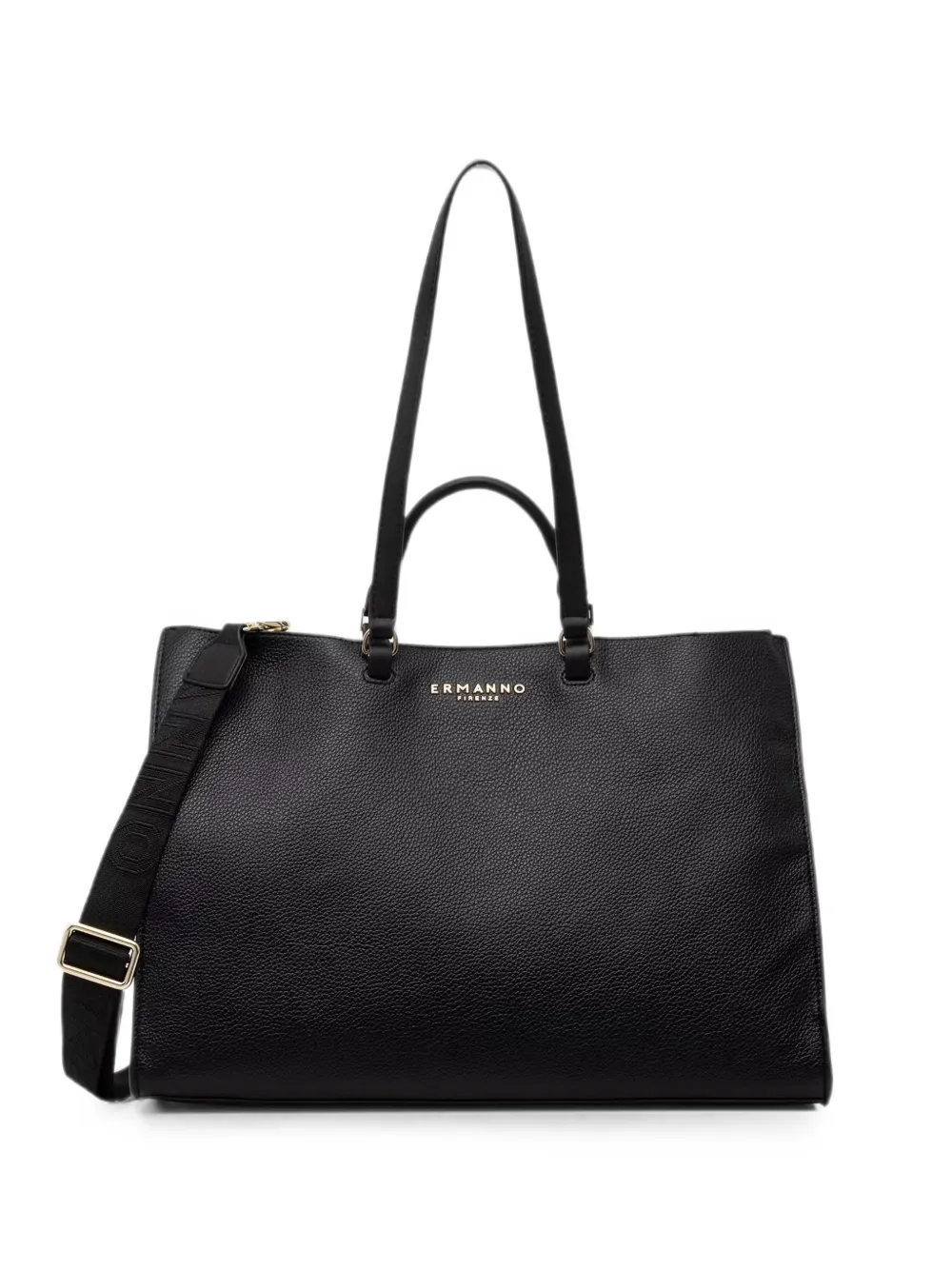 ERMANNO FIRENZE logo-plaque pebbled-effect tote bag - Black