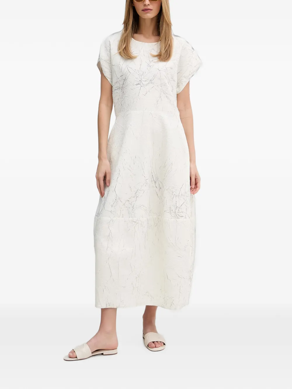 Joseph Ribkoff Midi-jurk met gekreukt effect en korte mouwen Beige