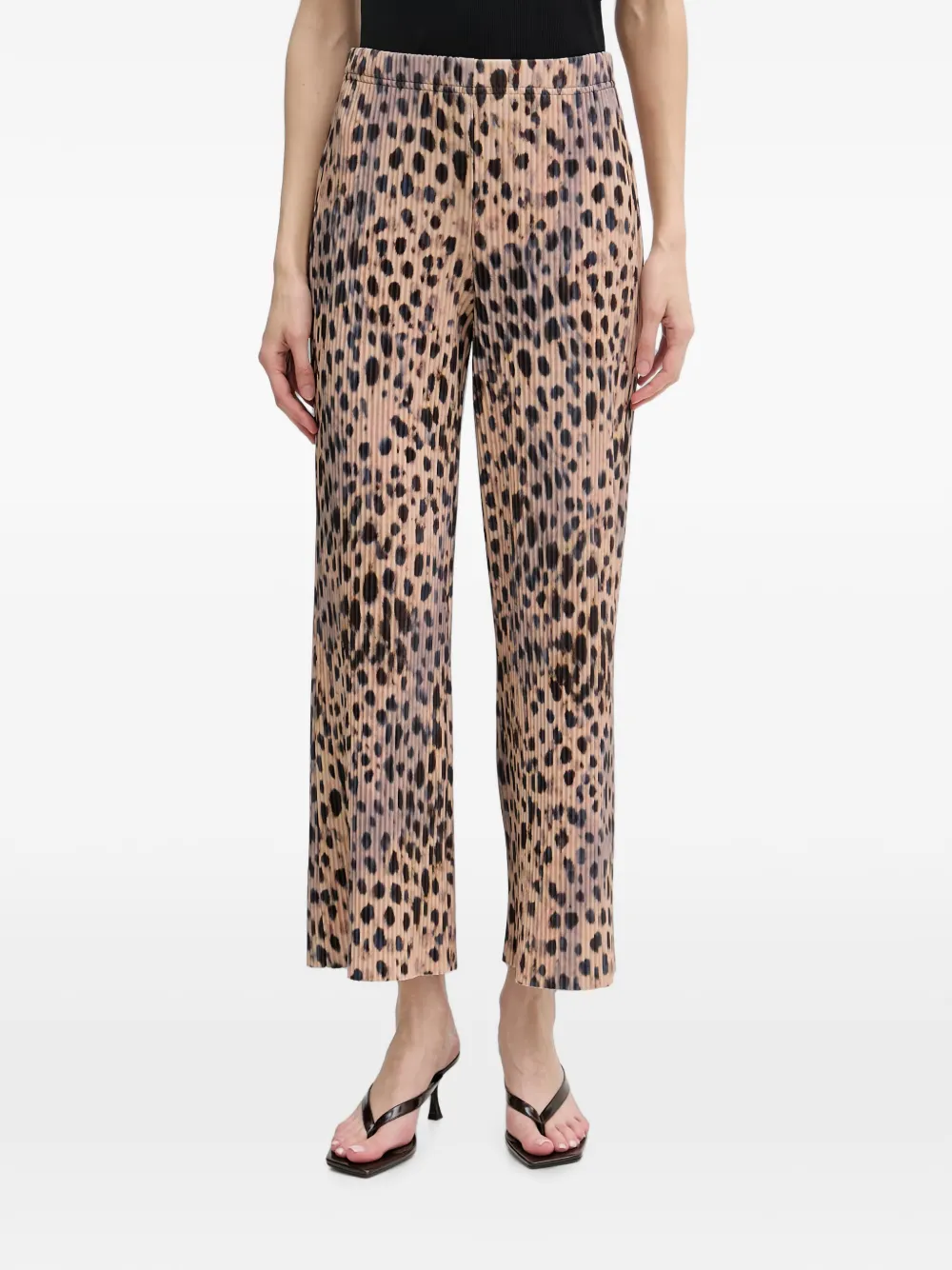 Joseph Ribkoff Cropped broek met luipaardprint en plissé-effect Beige