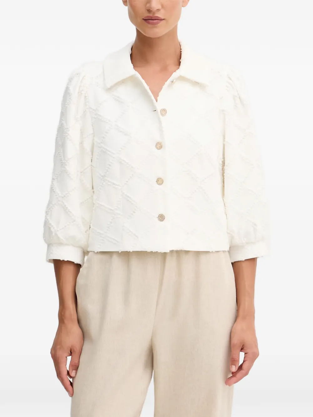 Joseph Ribkoff Textured Diamond-pattern Jacket In White