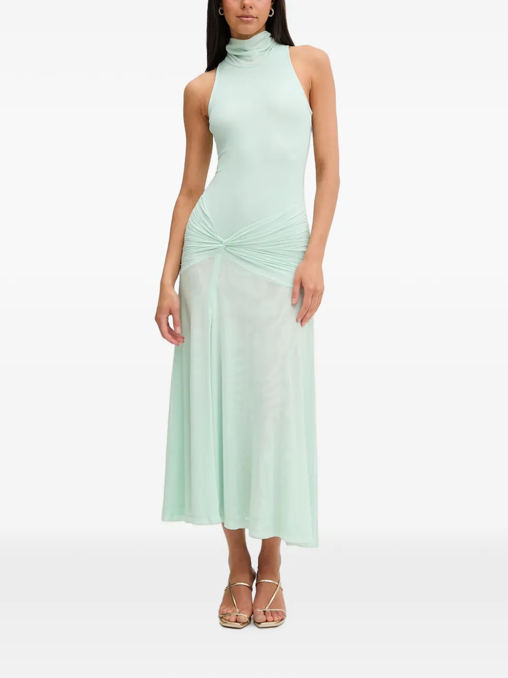 Bardot Leanna ruched sleeveless midi dress · M