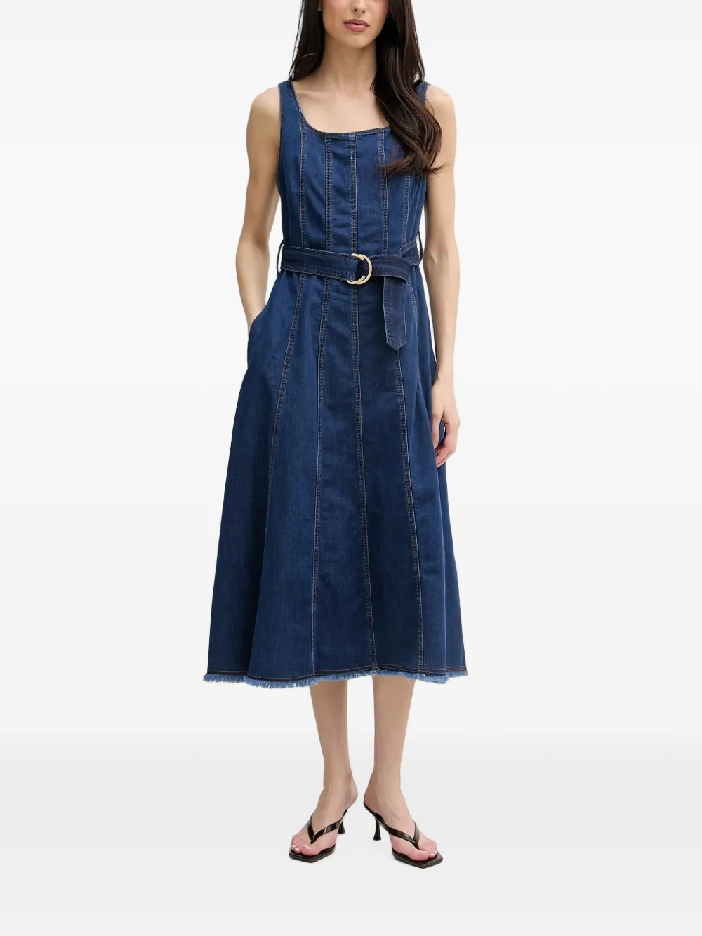 Joseph Ribkoff belted frayed-hem midi dress - Blue
