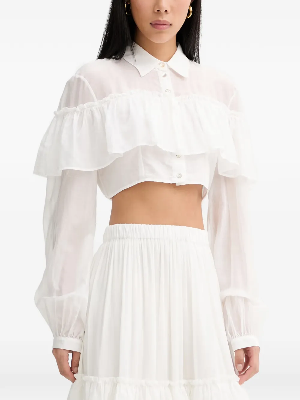 Aniye By Carmen ruffled cropped shirt - Bianco
