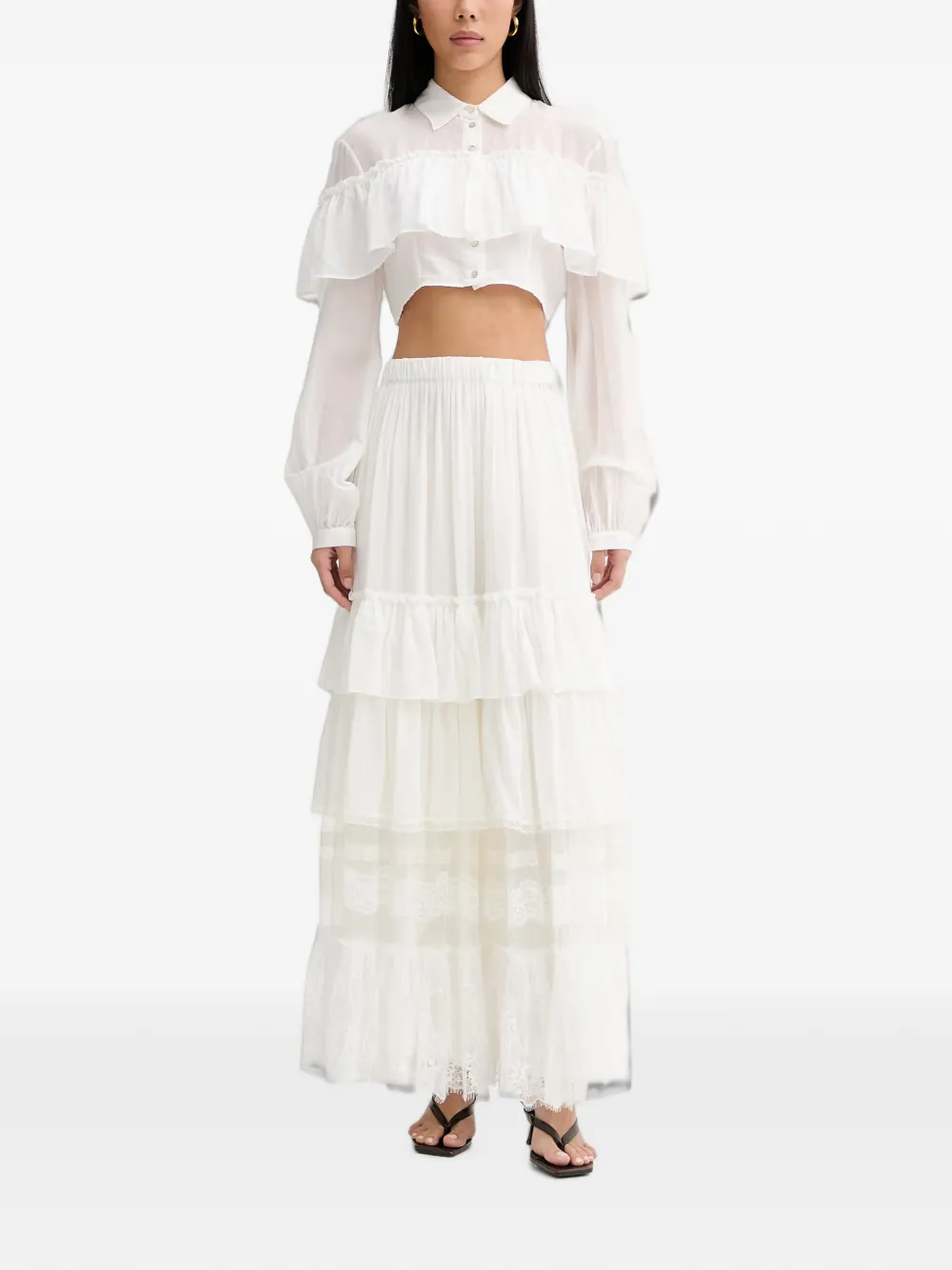 Aniye By Carmen cropped blouse met ruches Wit