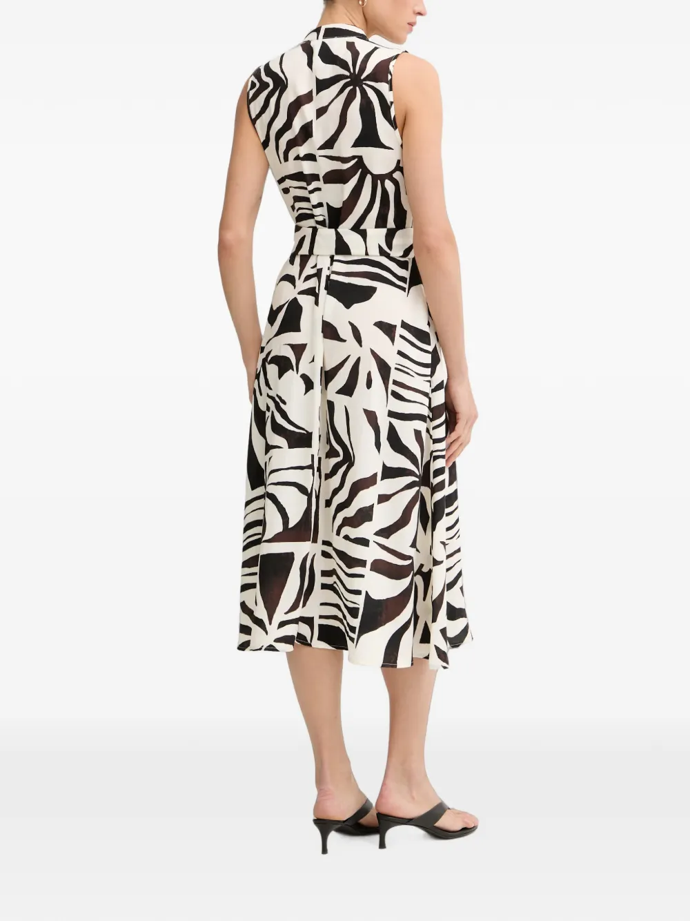 Joseph Ribkoff Midi-jurk met abstracte print en ceintuur Zwart