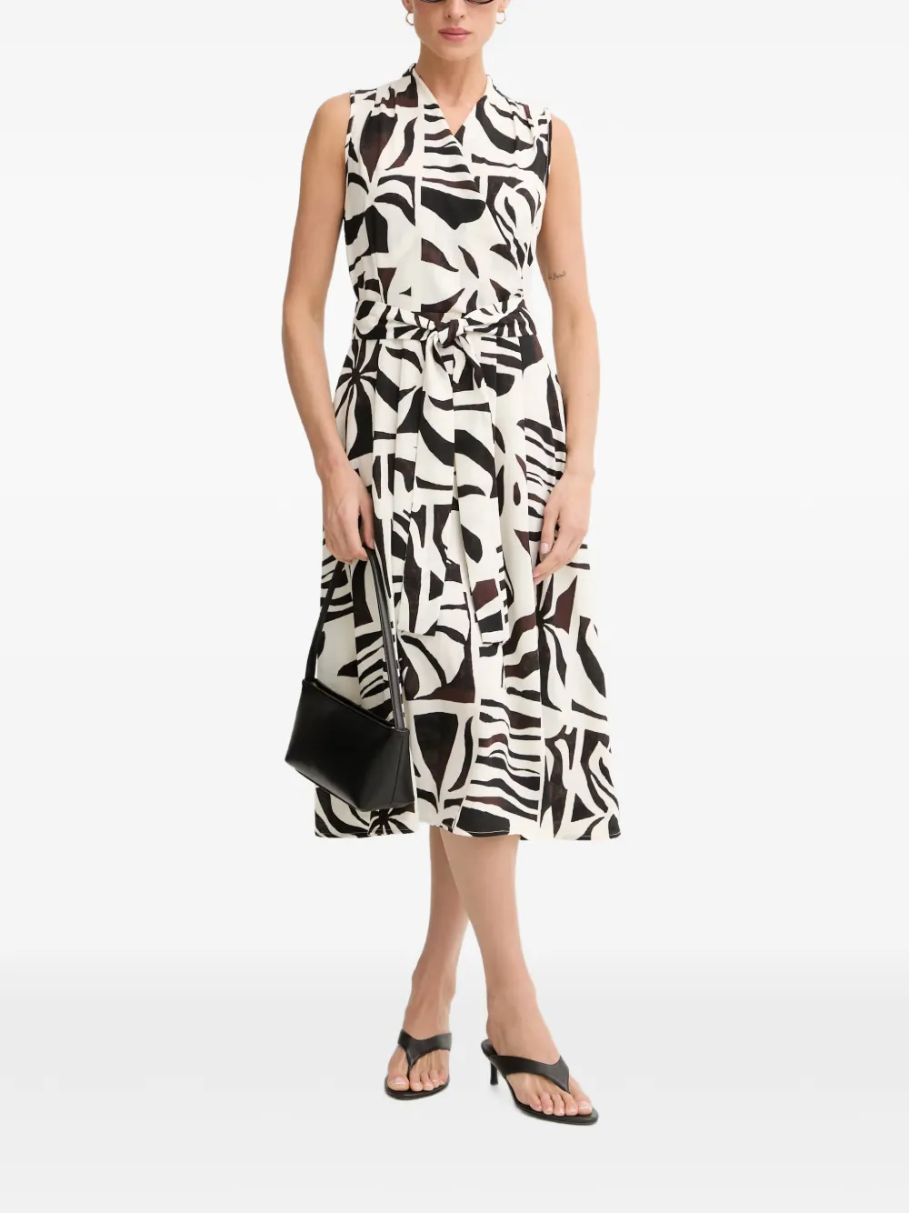Joseph Ribkoff Midi-jurk met abstracte print en ceintuur Zwart