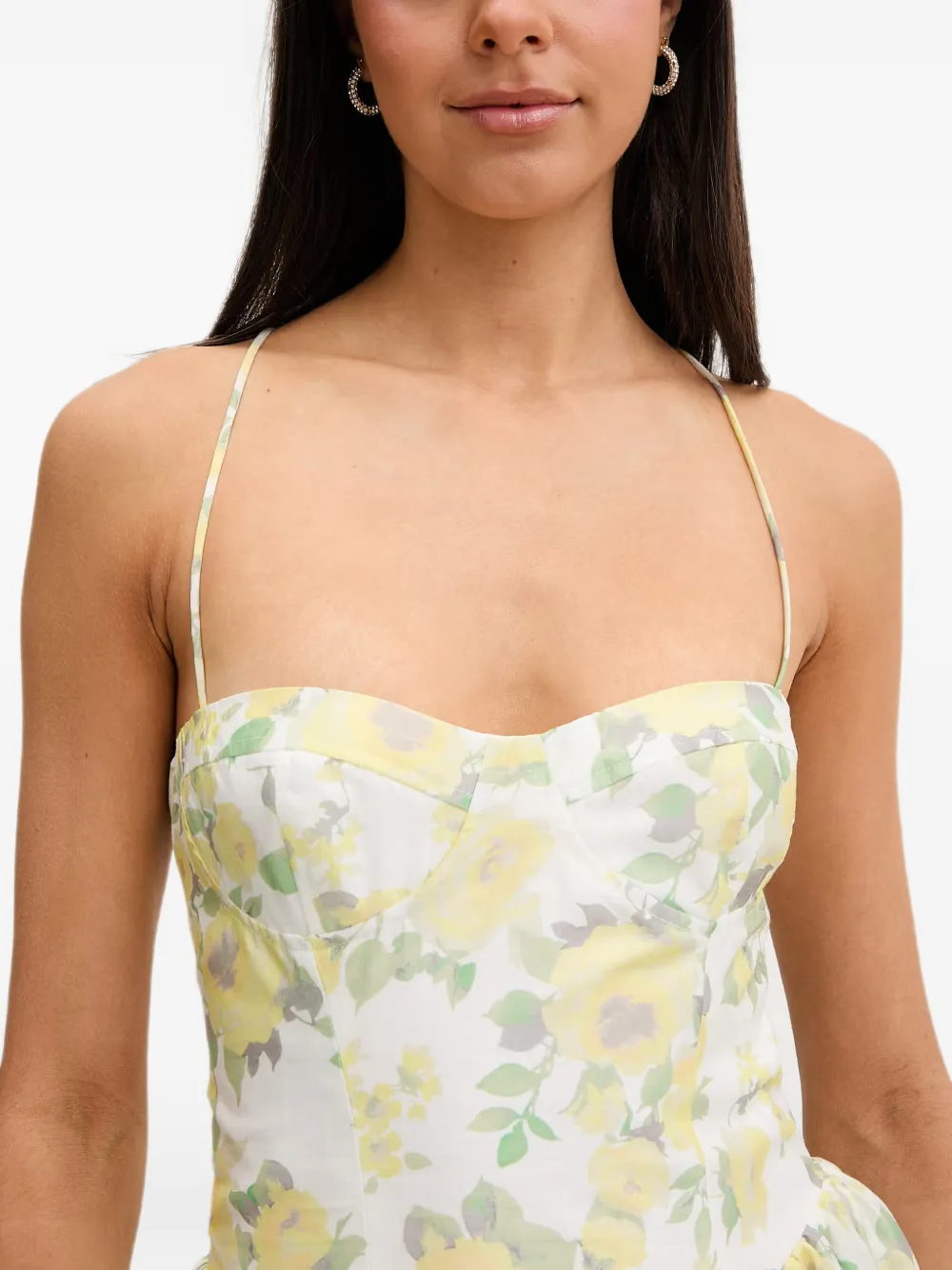 Bardot Estie flared maxi-dress met bloemenprint en veters Geel
