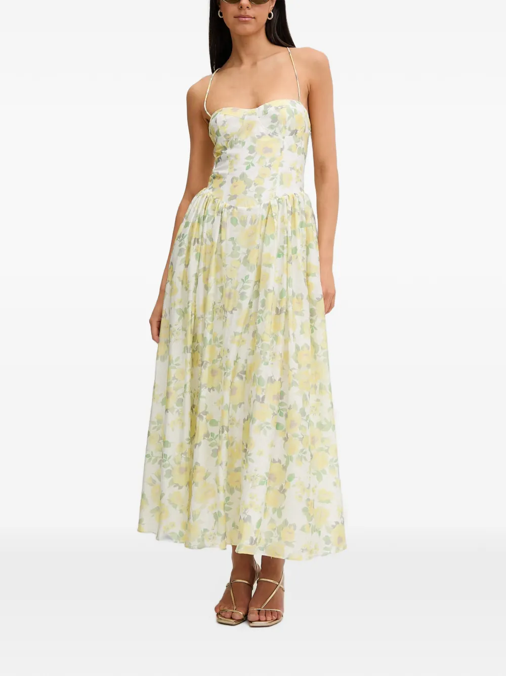 Bardot Estie flared maxi-dress met bloemenprint en veters Geel