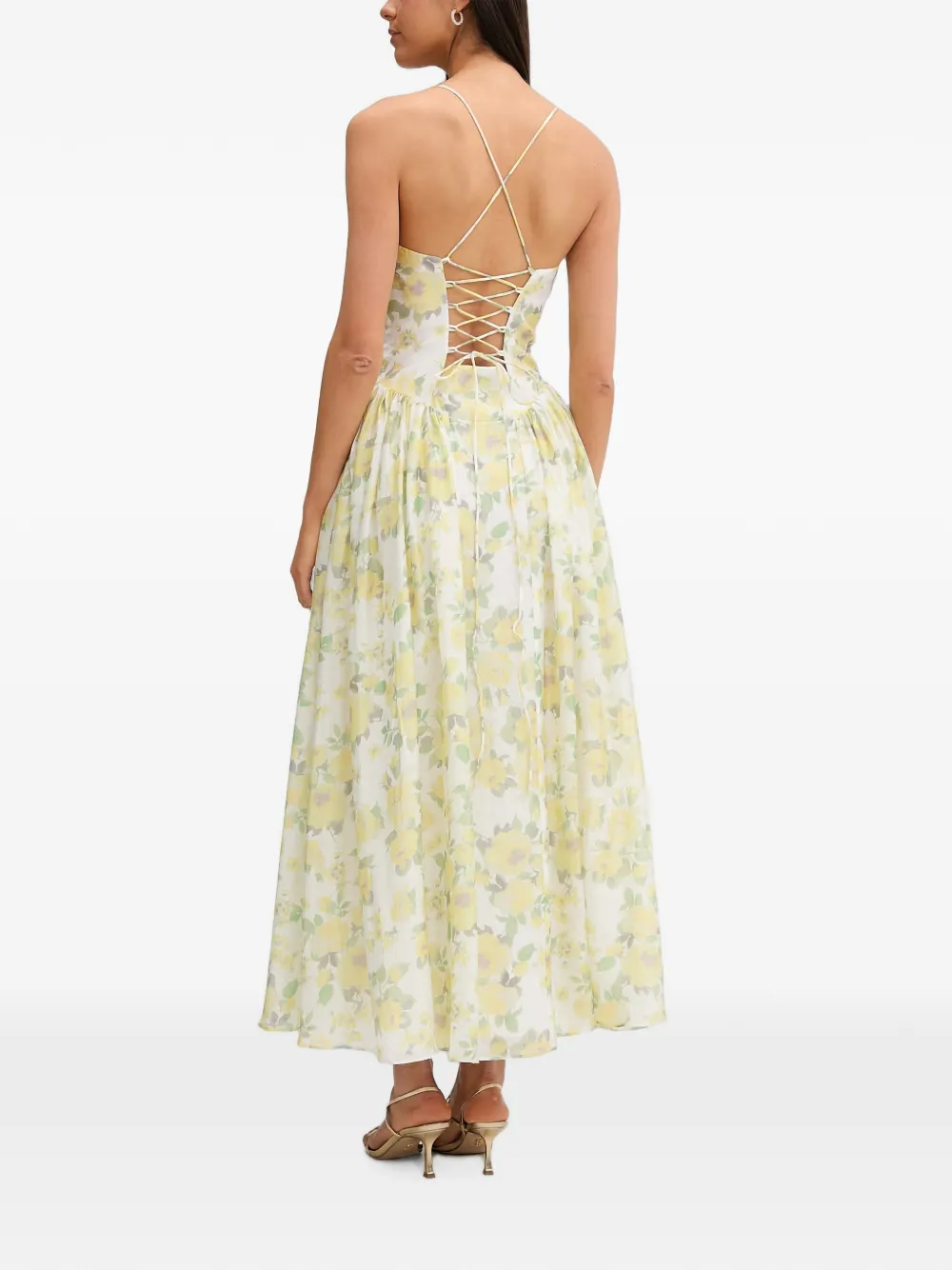 Bardot Estie flared maxi-dress met bloemenprint en veters Geel