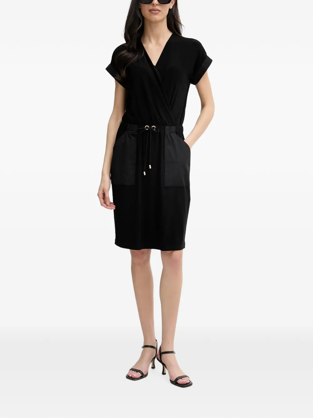 Joseph Ribkoff Midi-jurk met trekkoordtaille en wikkel-stijl Zwart